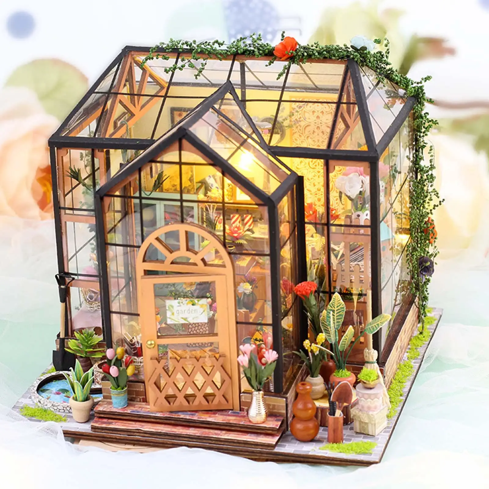 Mini Miniature Dollhouse Kit Green House Gifts House with Furniture Model
