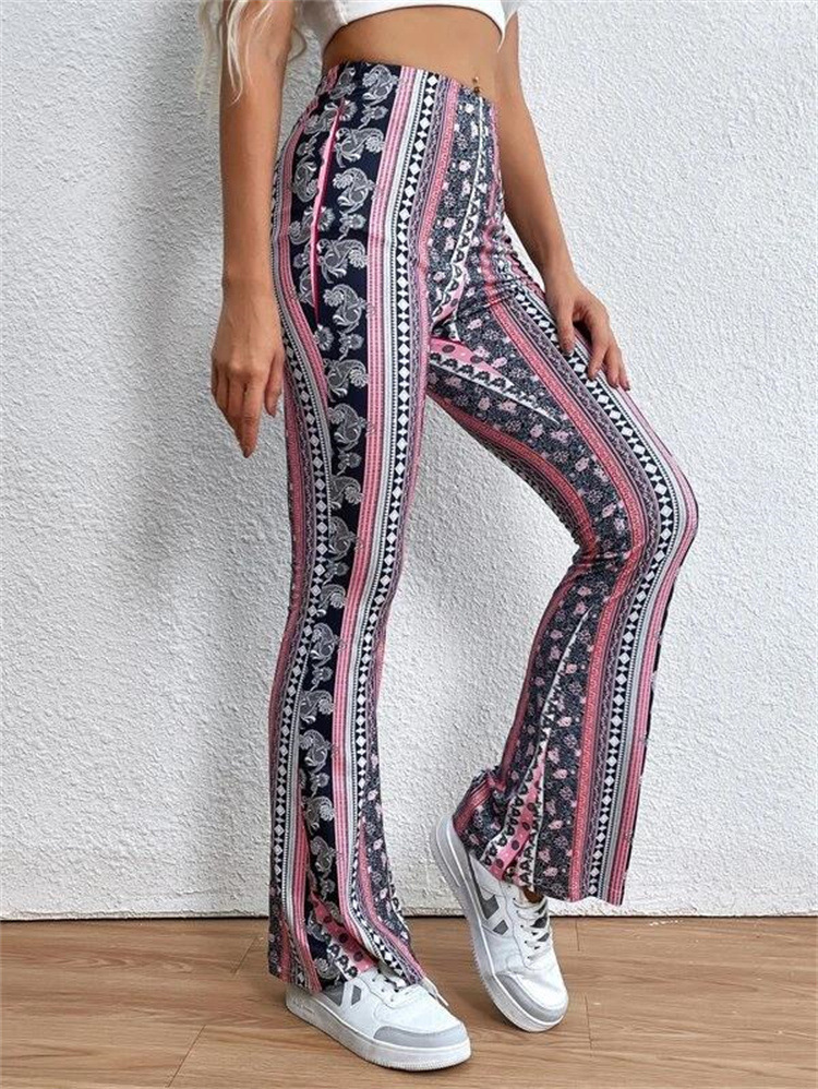 Description Picture 3 of itemVintage Printed Wide Leg Pants Women High Waist Casual Sports Wide Leg Pants Fashion Elastic Flared Boho Style Trousers