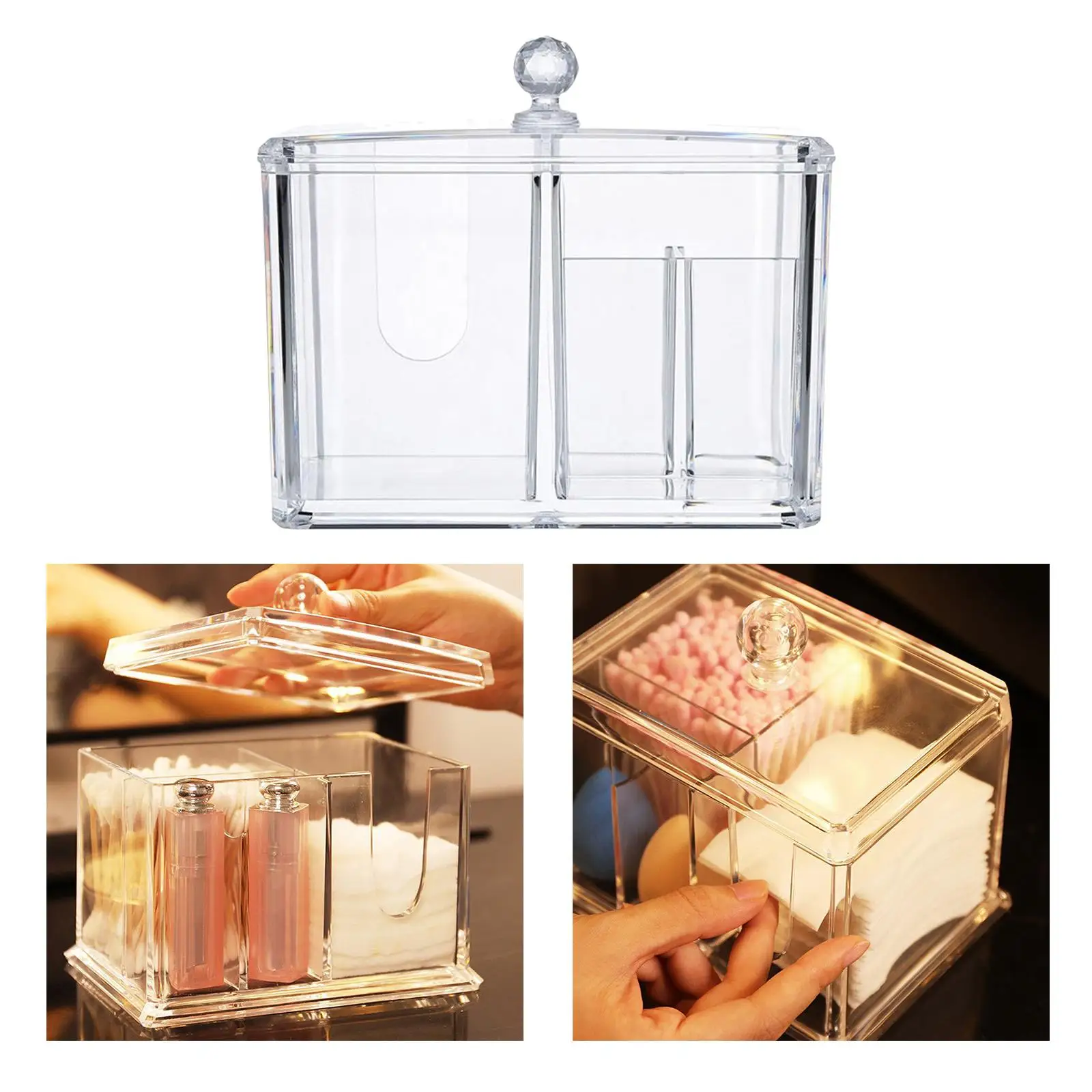 Multi-function Makeup 4 Grid  Pads Swab Holder Container Box with Lid 