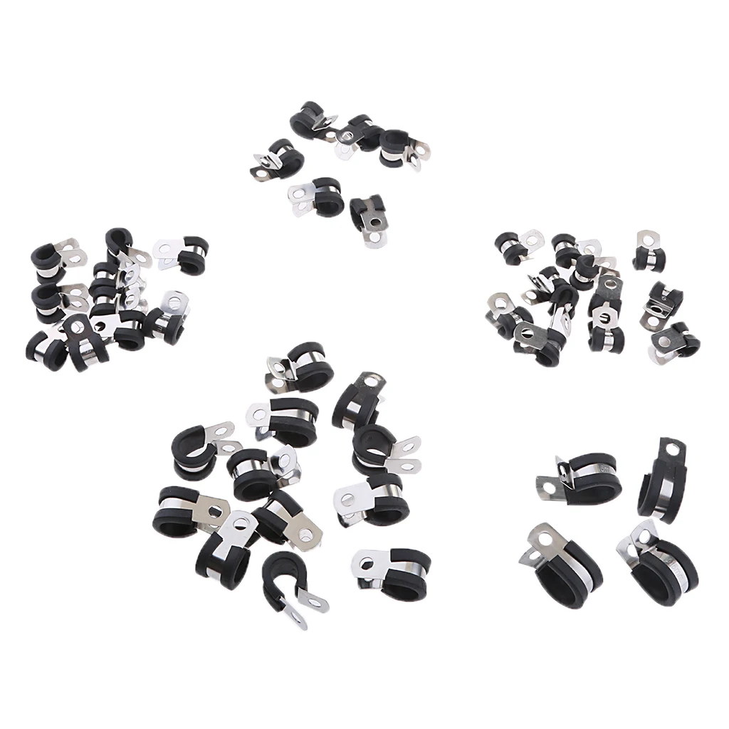 44Pcs Stainless Steel Rubber Cushioned Cable Clamp  Cord Clips Assortment