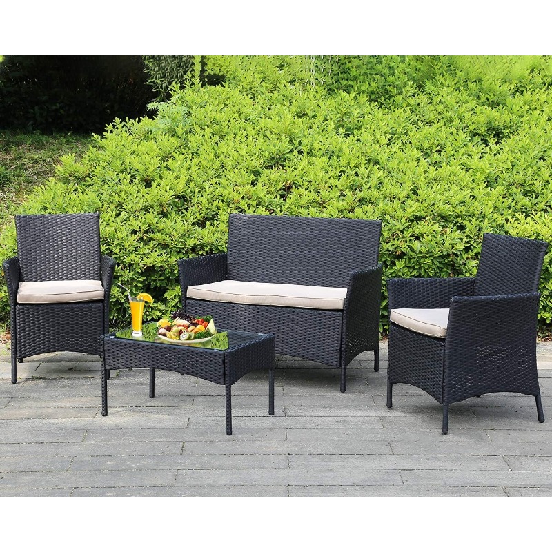 Description Picture 3 of itemOutdoor Patio Furniture Sets 4 Pieces Patio Set Rattan Chair Wicker Sofa Conversation Set Patio Chair for Backyard Lawn Porch P