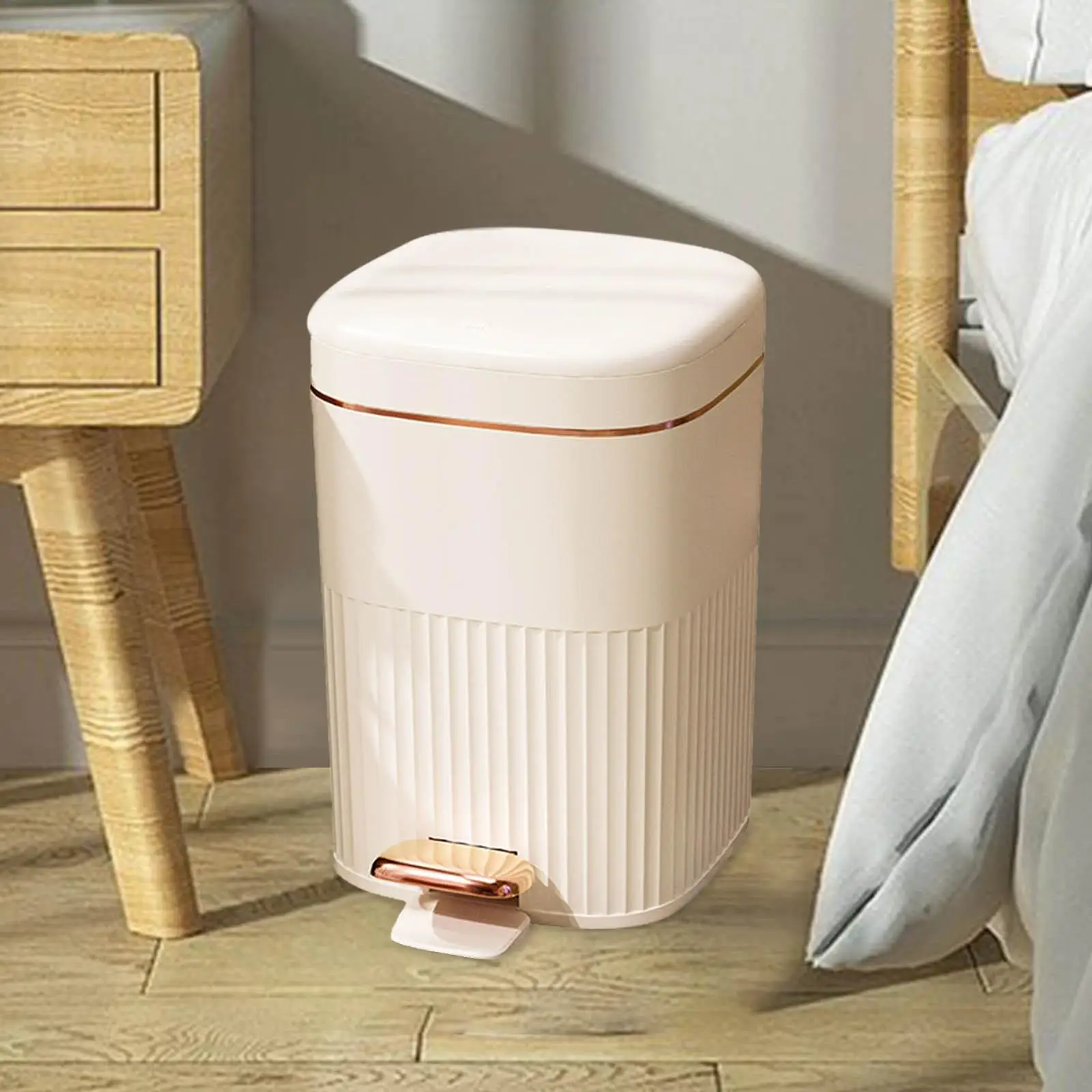 Step Trash Can Rectangular Paper Basket Modern Waterproof Foot Pedal Garbage Bin for Bedroom Toilet Office Living Restroom