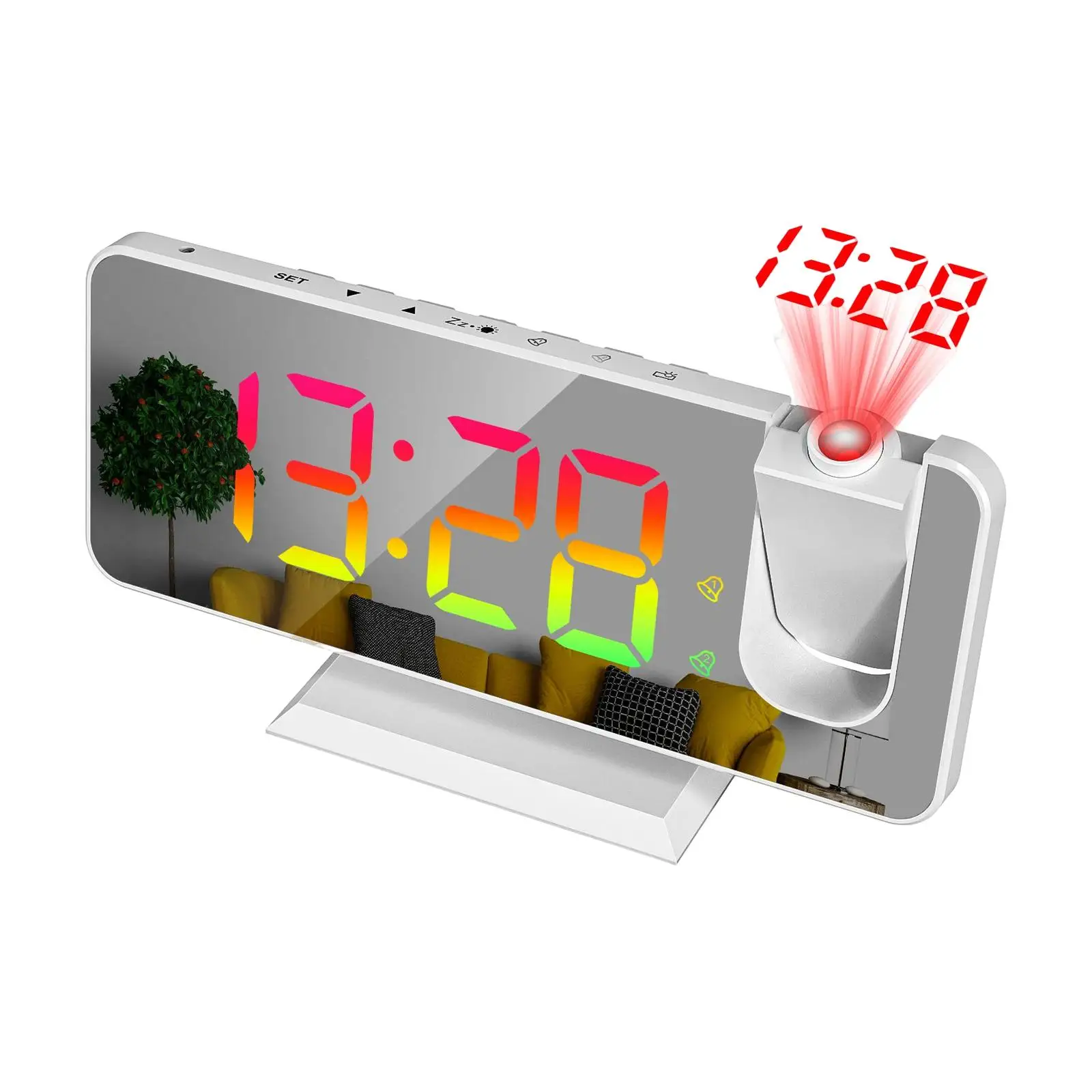 Projection Alarm Clock Color Changing LED Digital Large Screen Mirrored