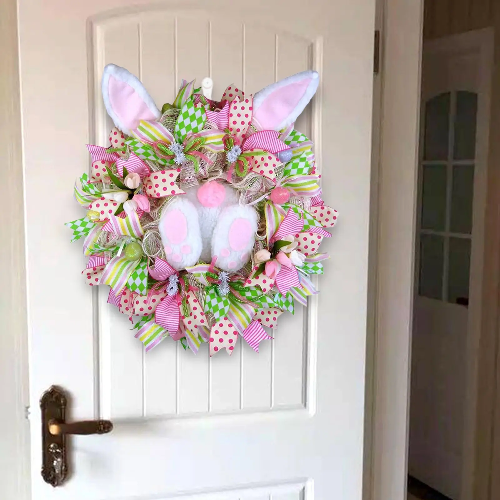 Easter Bunny Wreaths Ornament Rabbit Garland Spring Wreath with Ribbons