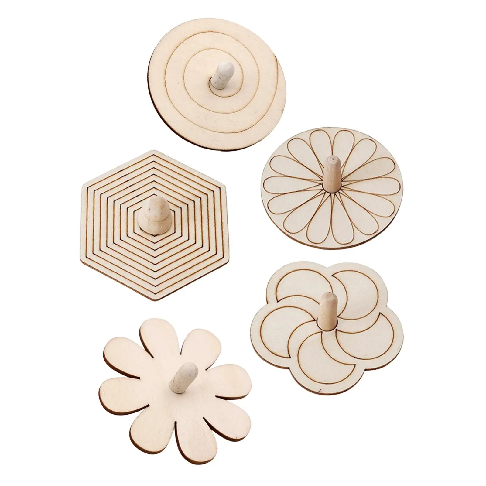 5Pcs Wooden Whirling Top Educational Painted Craft for Party Favours Kids