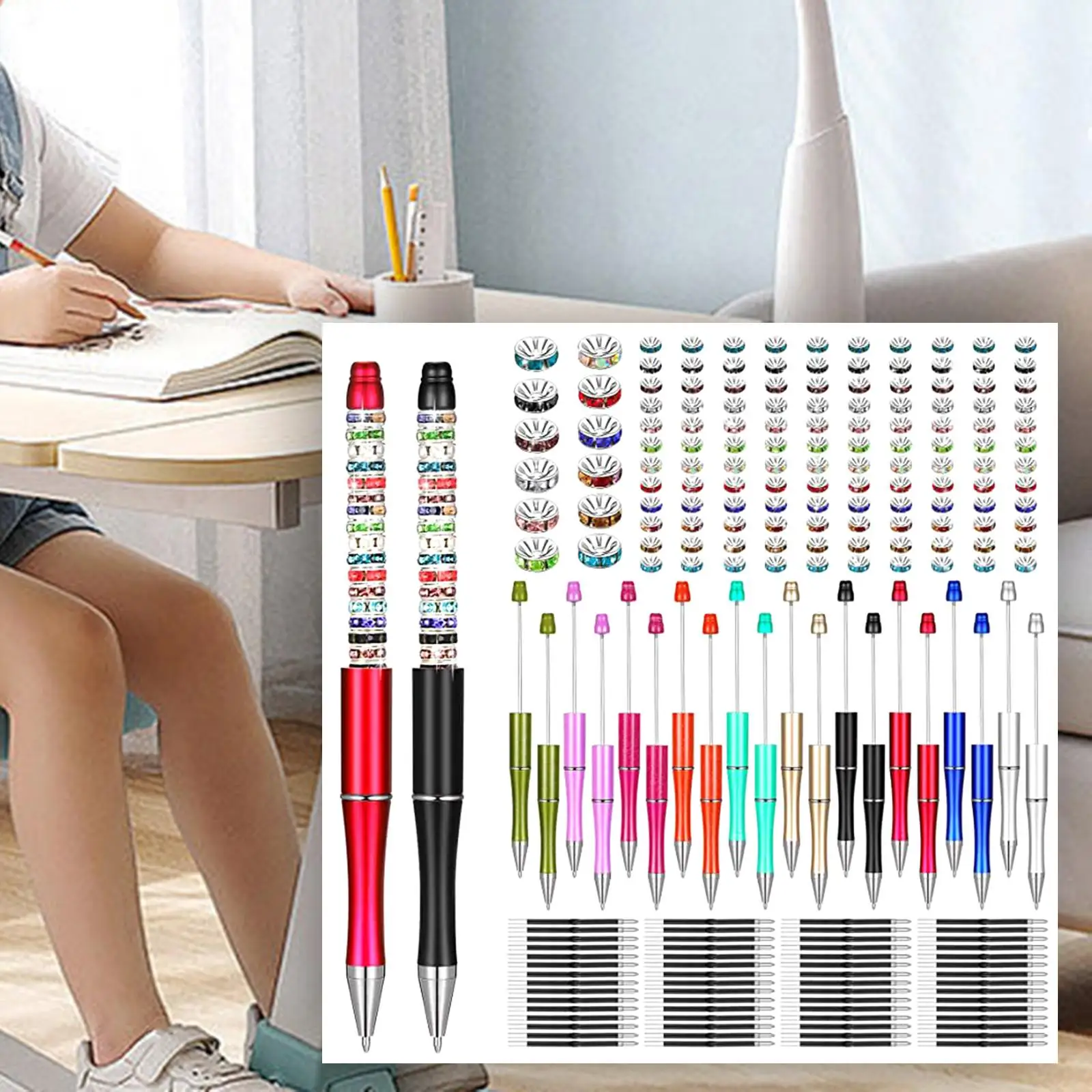 1.0mm Assorted Bead Pen Set Christmas Decor 300 Pack Beadable Pens for Draw Stationery Supplies Exam Spare Students Presents