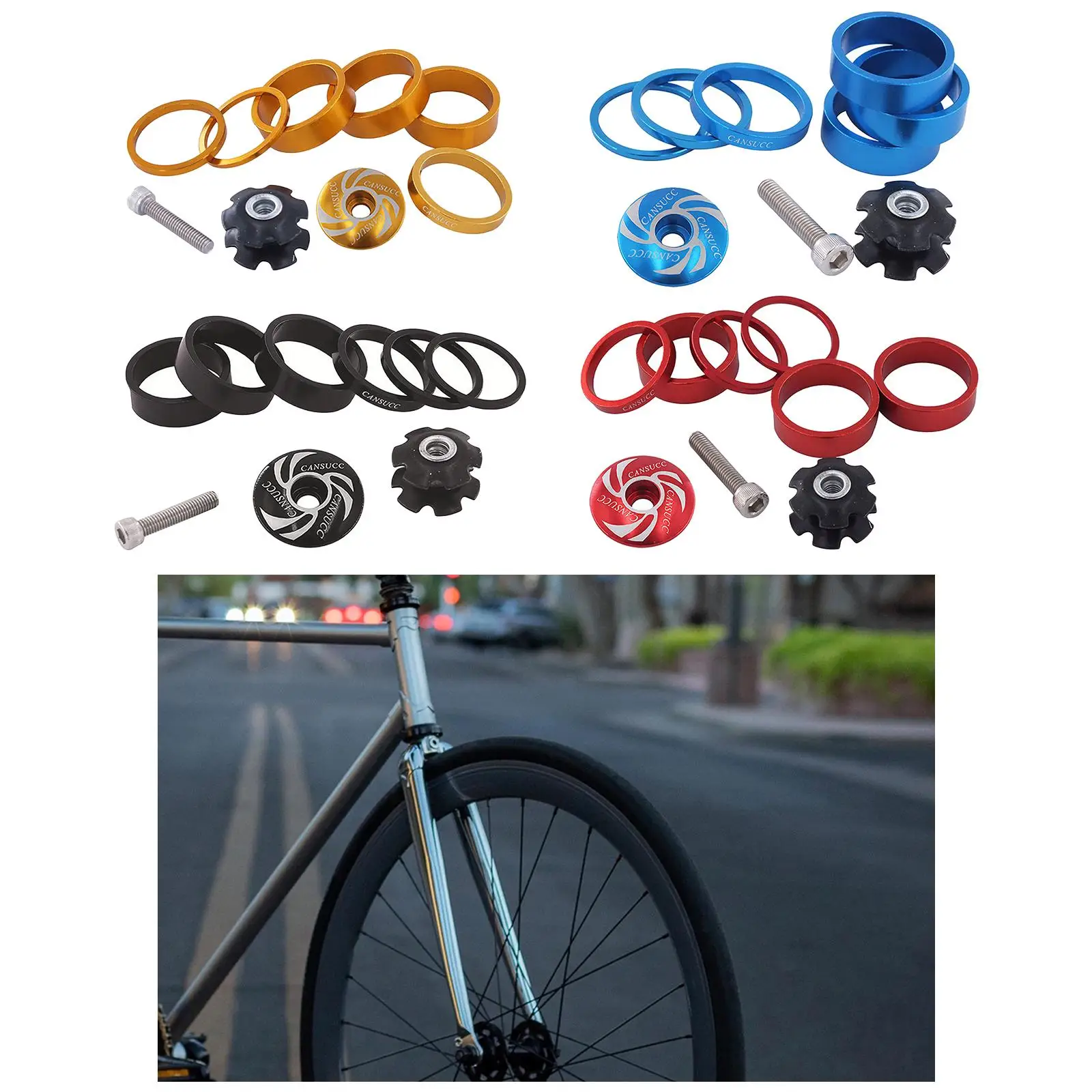 Bicycle Headset Spacer Headset  Nut with Screw, Bike Handlebar Stem Spacers Set  1/8-Inch  MTB Road Bikes 2MM 3MM 5MM 10MM
