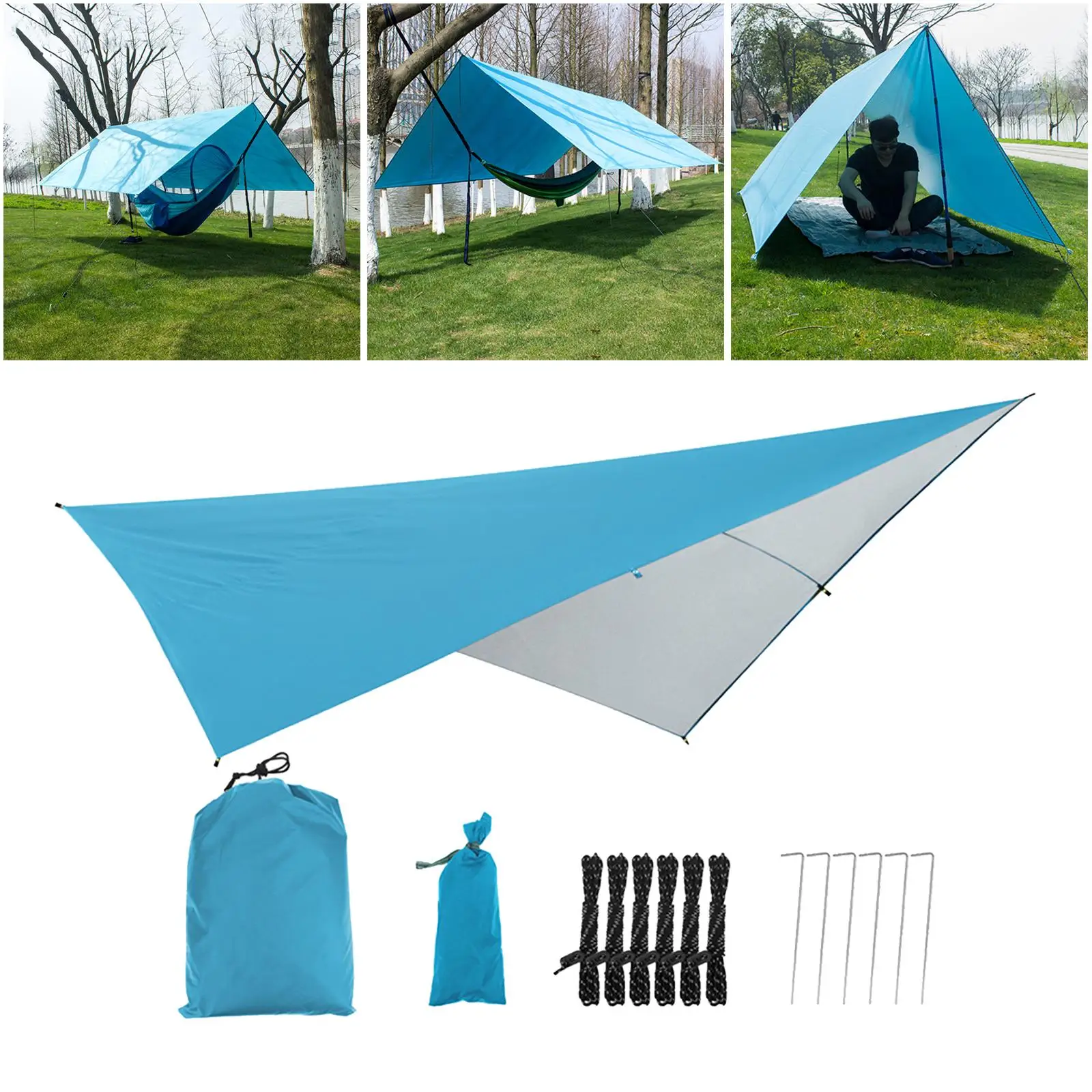Tent Tarp 3-4 Person Shelter Backpacking Canopy Tarpaulin 5 Ropes