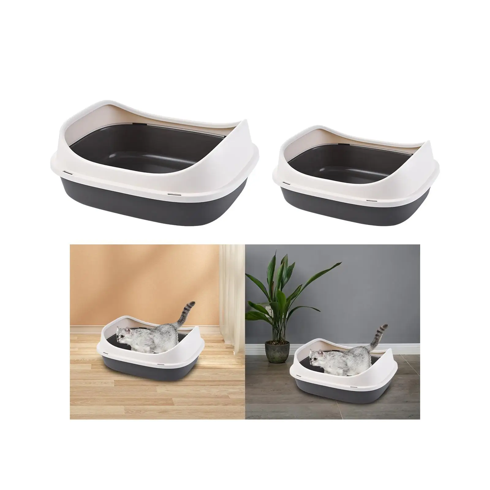 Open Top Cat Litter Box Sturdy Accessories Deep Loo Easy to Clean Litter Pan for Indoor Cats Rabbit Hamsters Pets Bunny