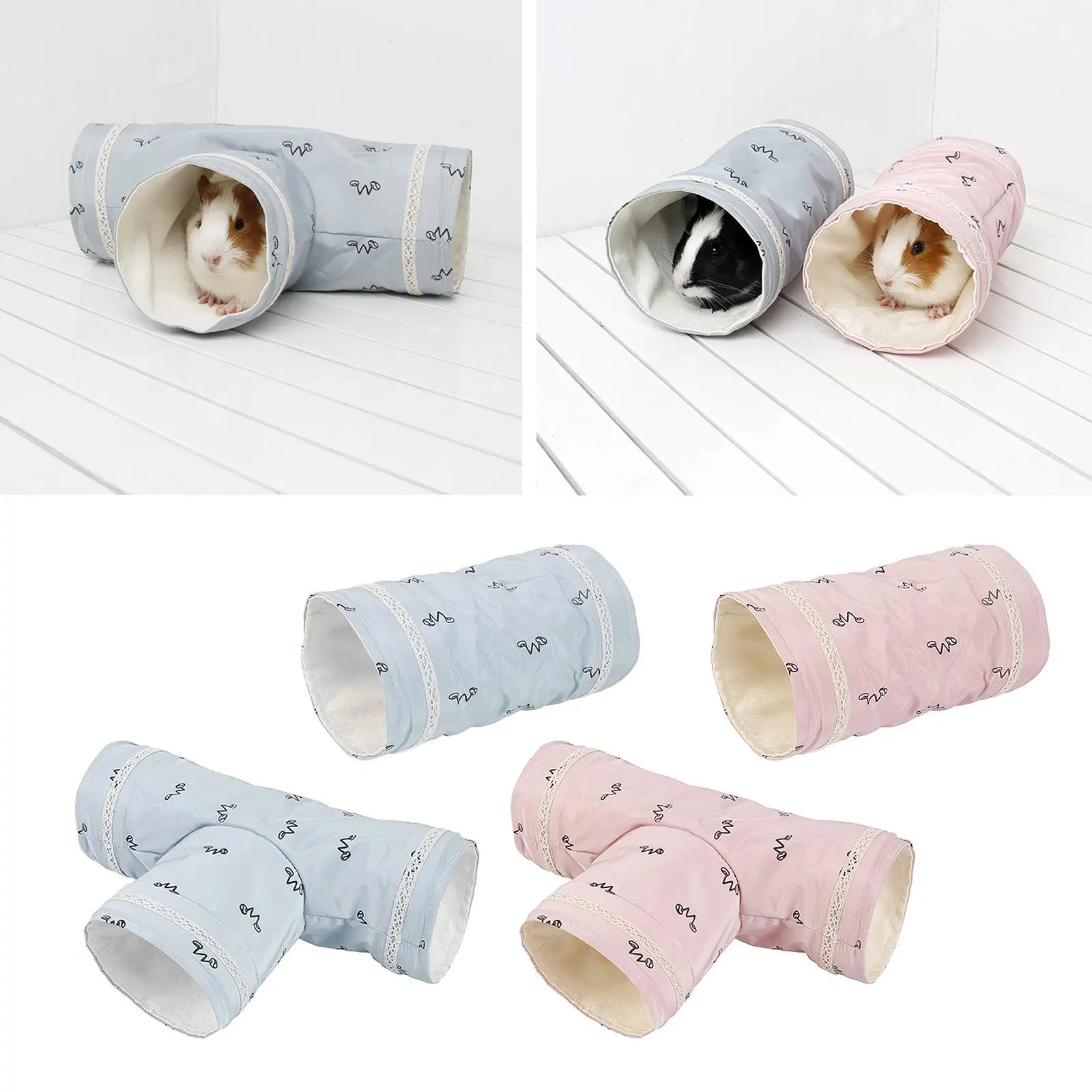 Bunny Tunnels Tubes 2-Way/3-Way Collapsible Bunny Hideout Small Animal Activity Tunnel Toys for Dwarf Rabbits Guinea Pigs Kitty