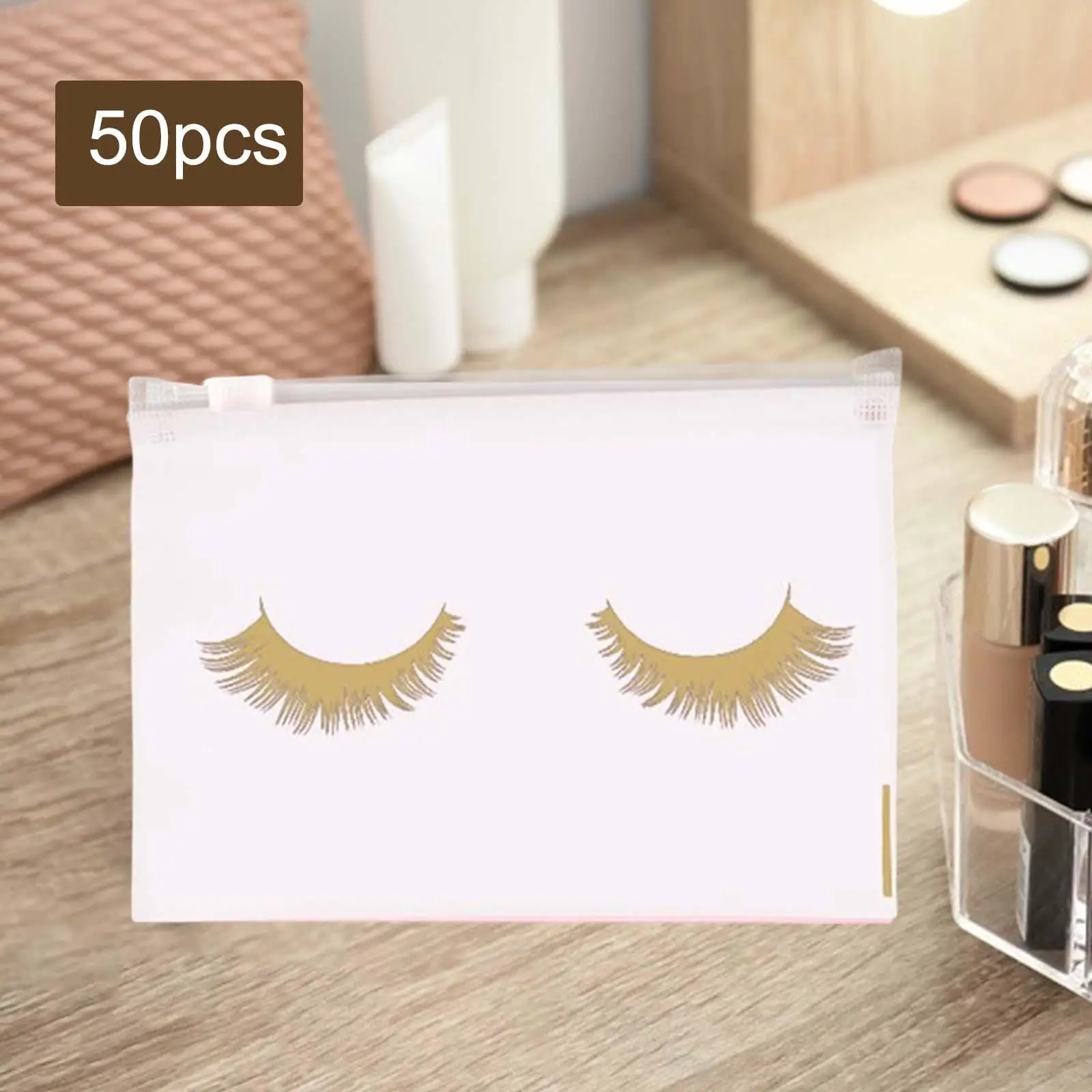 50Pcs Eyelash Bags Makeup Bags with Zipper Practical for Women Girls Pouch