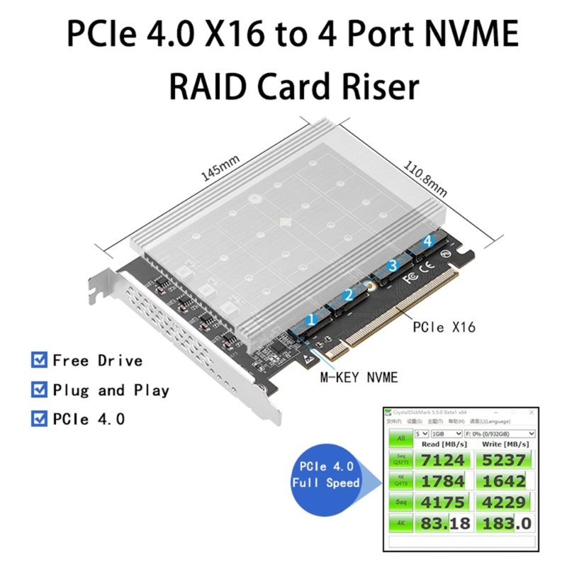 entalhe do computador, PCI-E4.0, X16 ao porto 4. 2, SSD, NVME