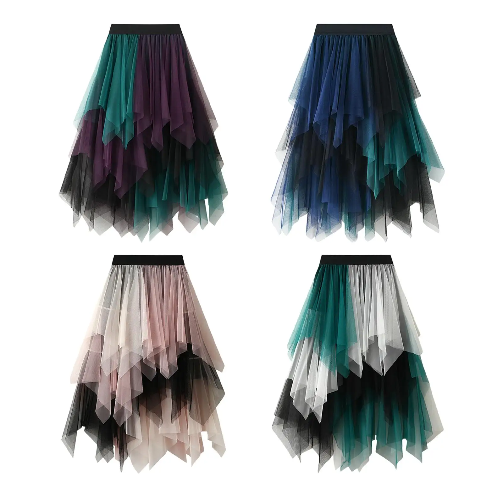 Tulle Skirts for Women Dress Asymmetrical Elastic High Waist Fairy Skirt for Stage Performance Halloween Prom Casual Daily Wear