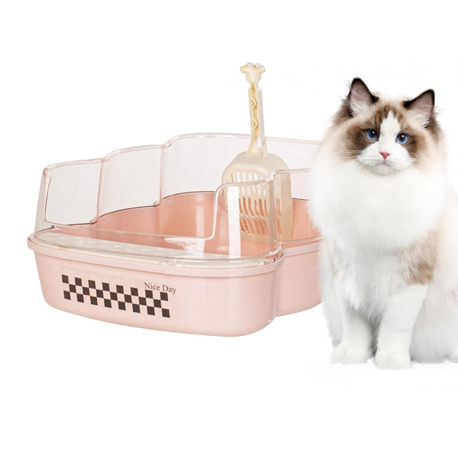 Cat Litter Box with High Side Durable Semi Enclosed Litter Box for Small Pet