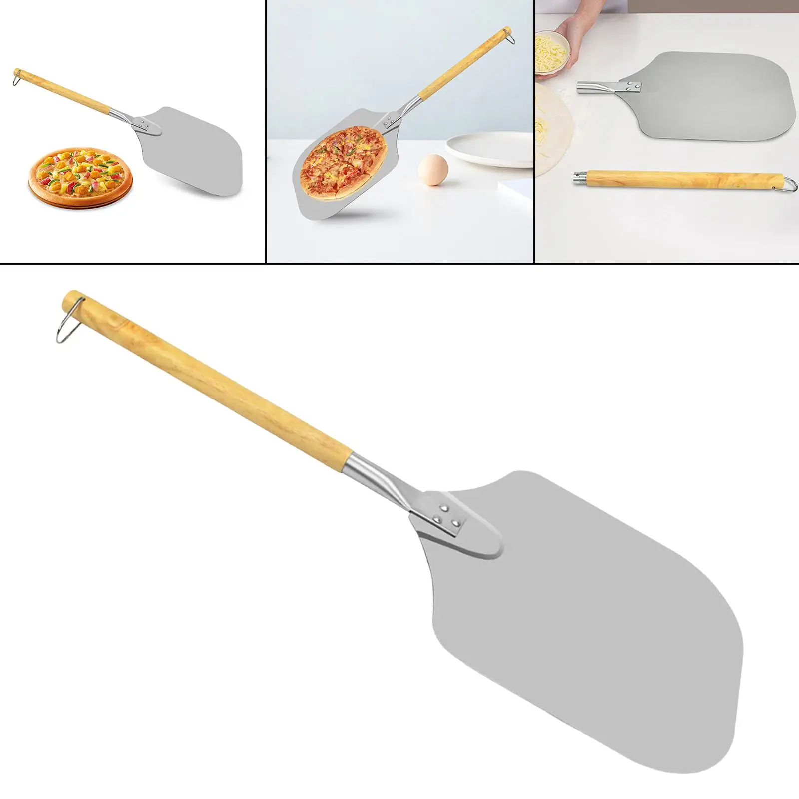 Practical Stainless Steel Pizza Peel Wooden Handle Pizza Shovel Easy Storage