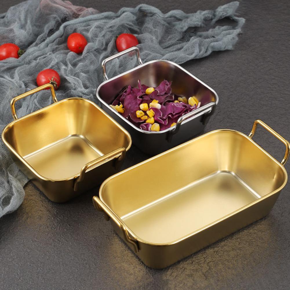 Gold Plated Square Dish With Handle Large Size: 10 X 18 X 4.5Cm