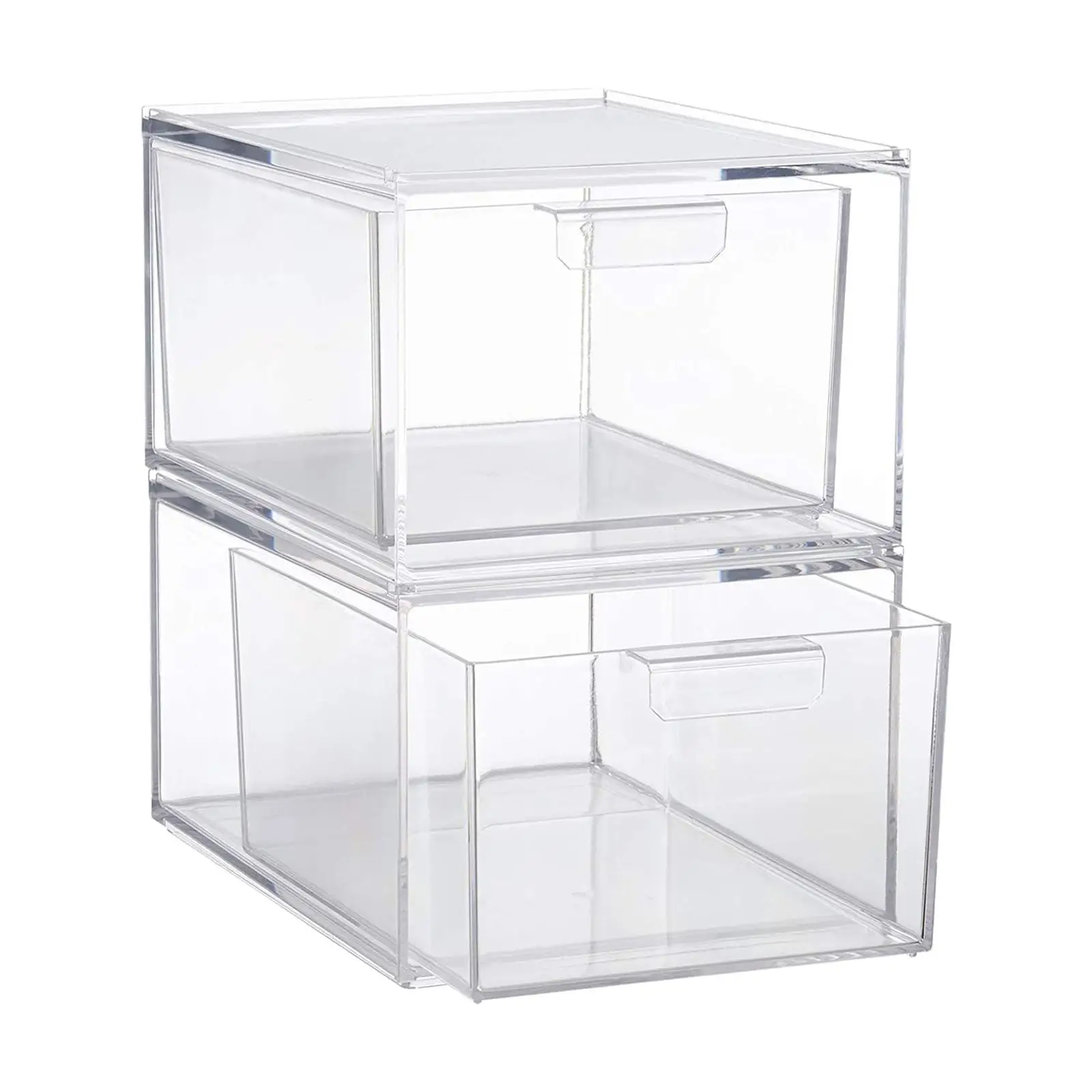 2 Pieces Acrylic Storage Container Home Organization Tabletop Clear Storage Box for Lipsticks Cosmetics Hair Brushes Jewelry