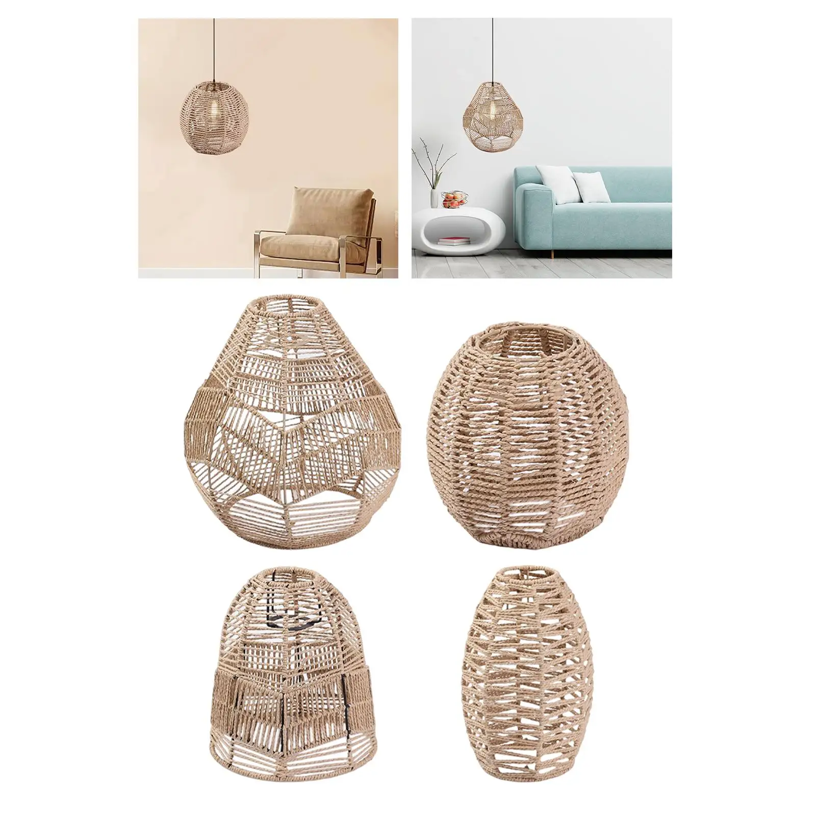 4x Wicker Pendant Lamp Shade Chandelier Cover for Living Room Kitchen Island