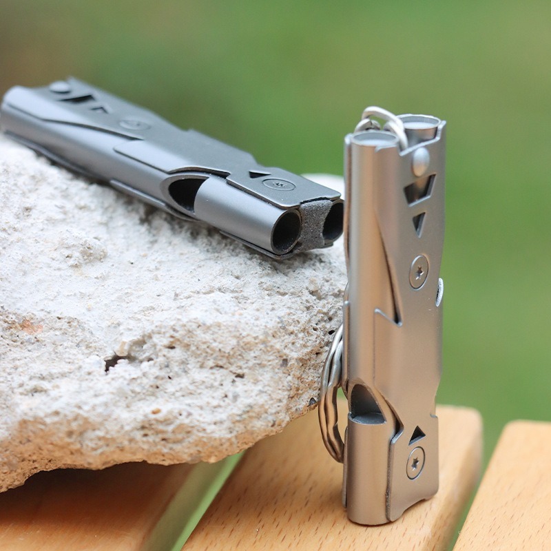 1 Stück Doppel rohr Pfeife Anhänger Schlüssel bund hohe Dezibel Outdoor Überleben Notfall Pfeife Camping Tool Multifunktion pfeife – Detail 3