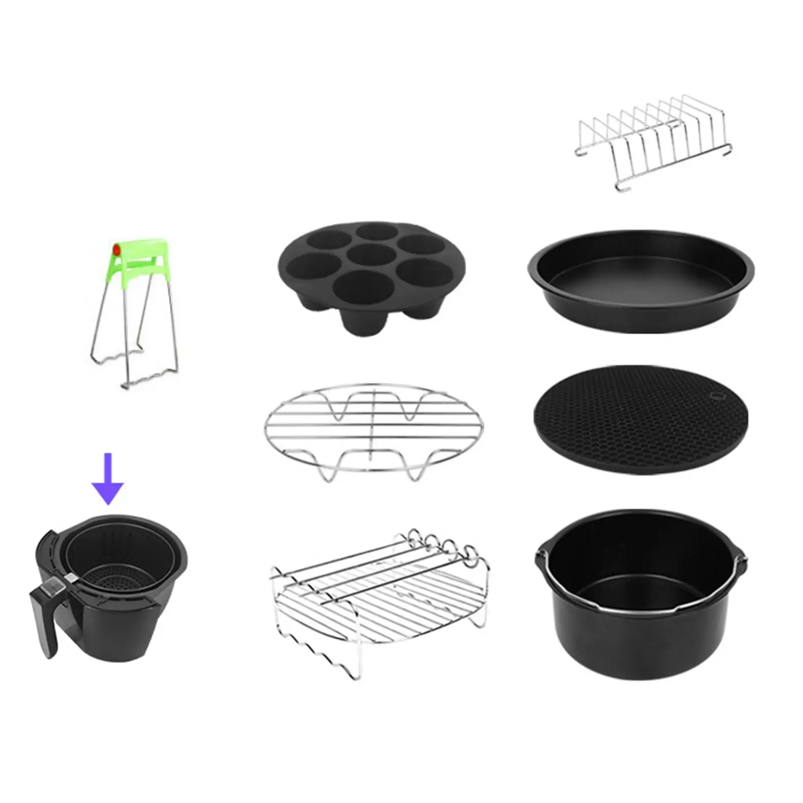 8x Non-Stick Air Fryer Accessories Set Air Fryer Parts Air Fryer Accessory Kit Cake Barrel Clamp for 3.5-6Qt BBQ Cooking Kitchen