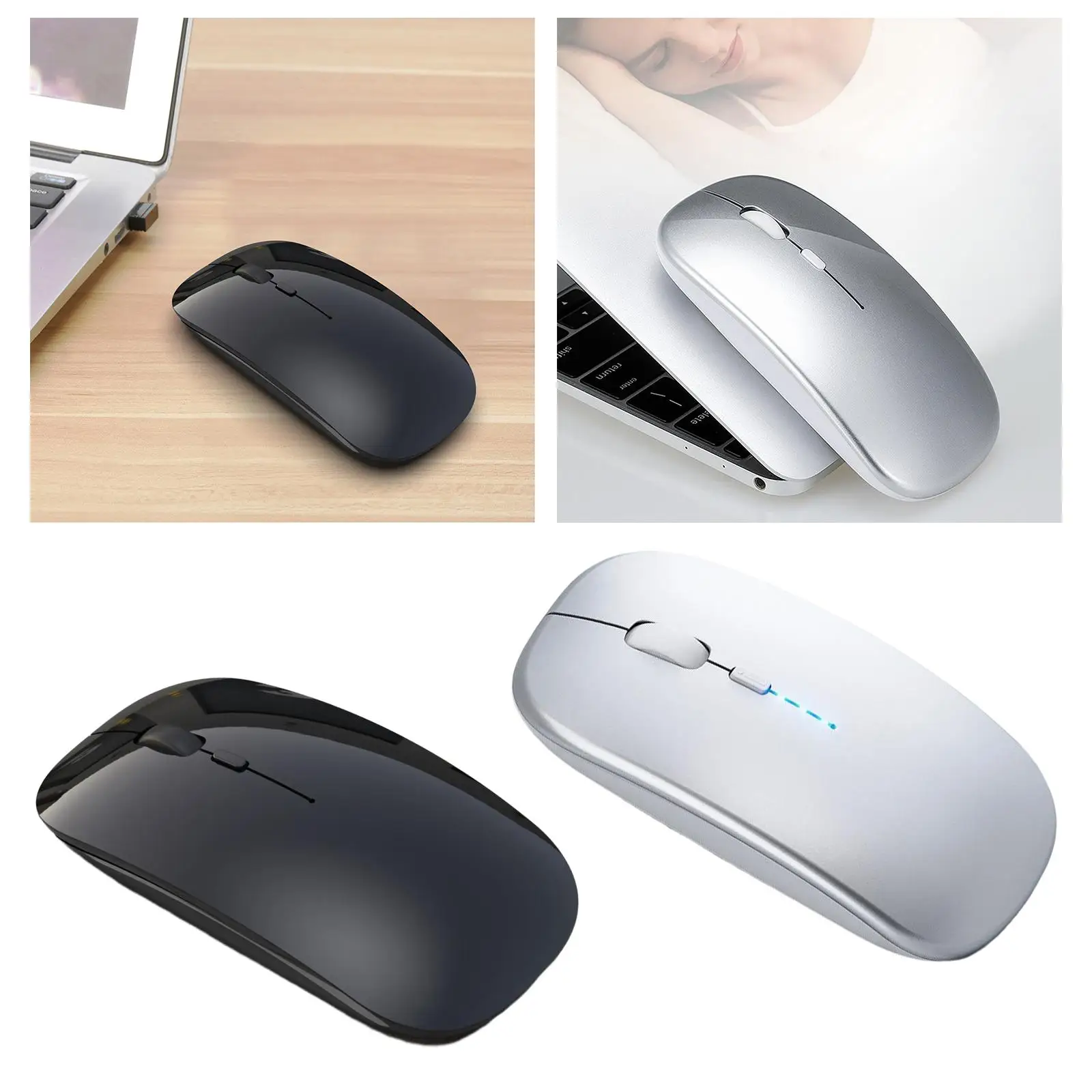 Portable 2.4G & Bluetooth 5.0 Wireless Mouse 800 1200 1600 Adjustable DPI Mute Thin Optical Mice for Laptop Computer Office Game
