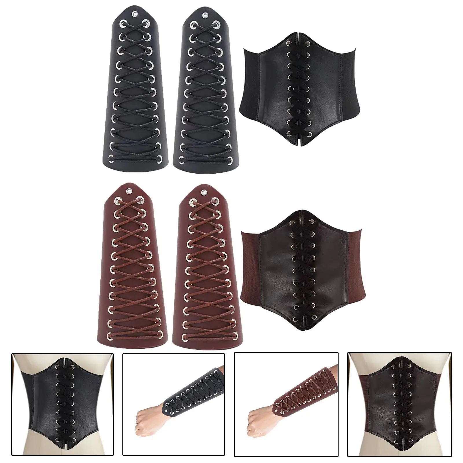 Arm Gauntlets Medieval Style Waist Belt for Cosplay Themed Parties Halloween