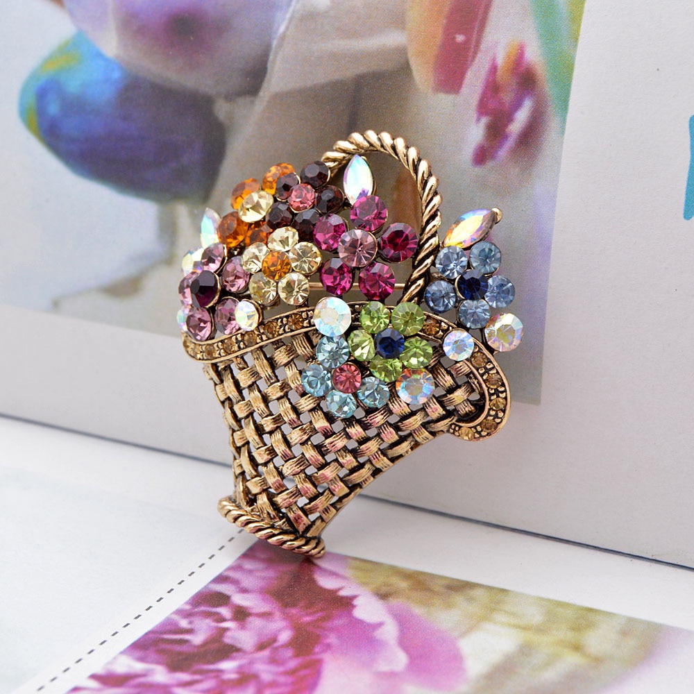SKEDS Strass Blumenkorb Brosche Vintage Bunte Broschen Für Frauen Elegante Kristall Mode Schmuck Mantel Zubehör – Detail 3