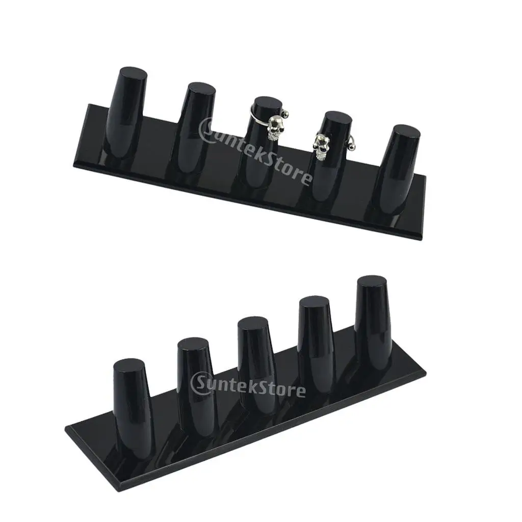 Black Acrylic Finger Ring Display Rack Stand Ring Oragnizer Shop Counter Show 5 Ring Portable Jewelry Holder