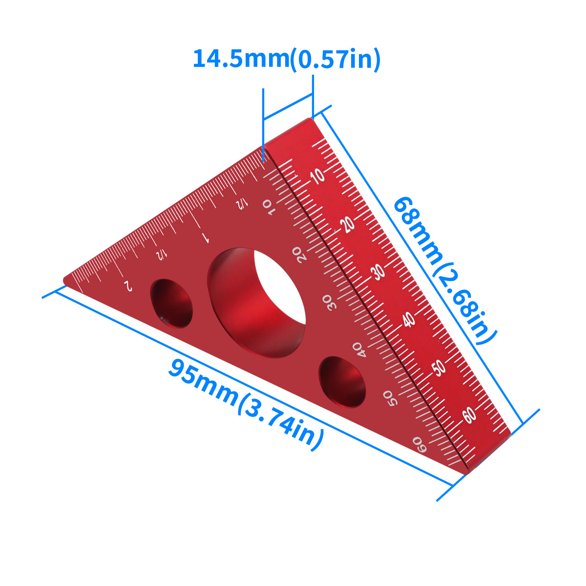 45/90 Grad Holz bearbeitungs dreieck Lineal, Aluminium legierung quadratisches Messwerk zeug DIY, imperiale und metrische Skala – Detail 3