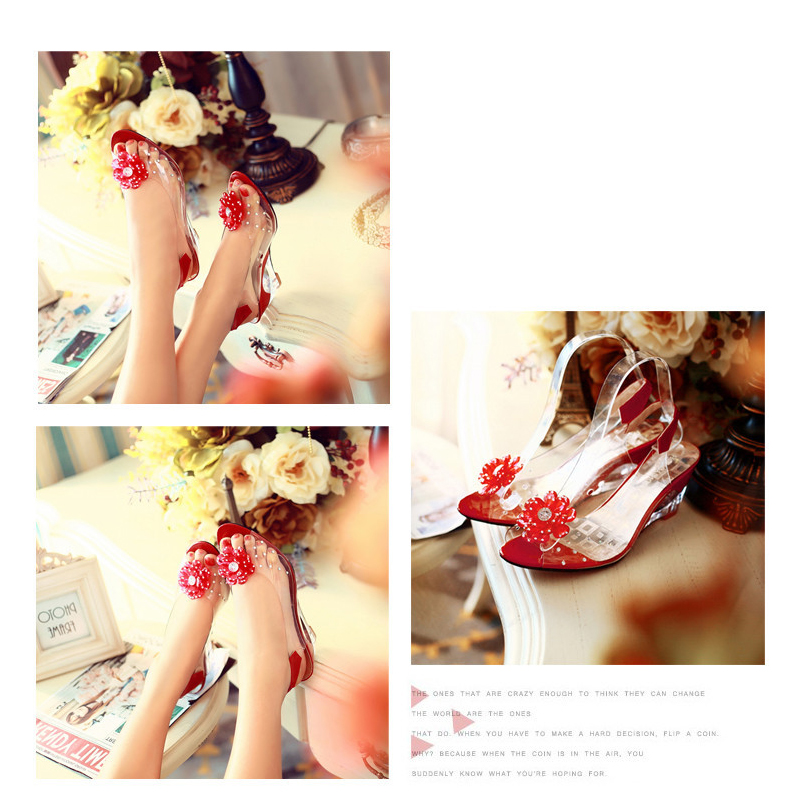Studded Flower Design Transparent Sandals Peep Toe Heels Sandal Wedding Party Shoes Women Fishmouth Open Toe Heels 2026 New