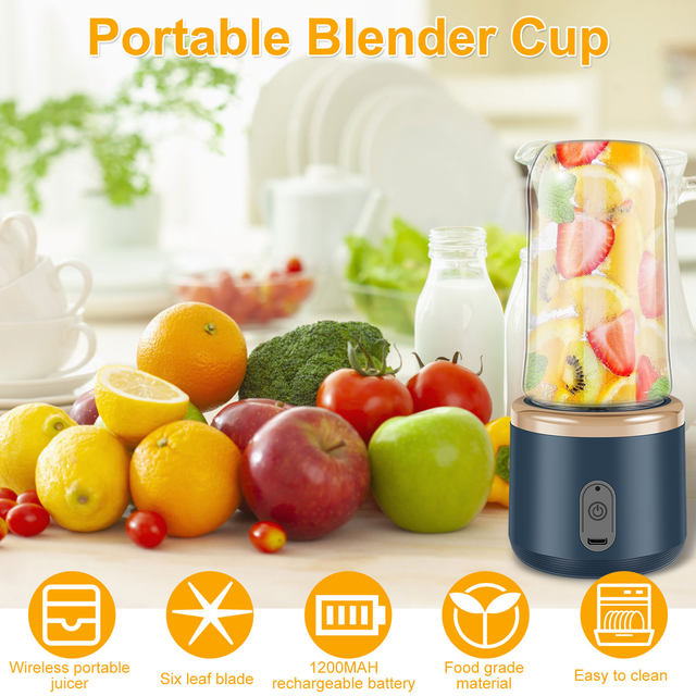 1pc Cordless Portable Blender With Six-leaf Blades, Usb