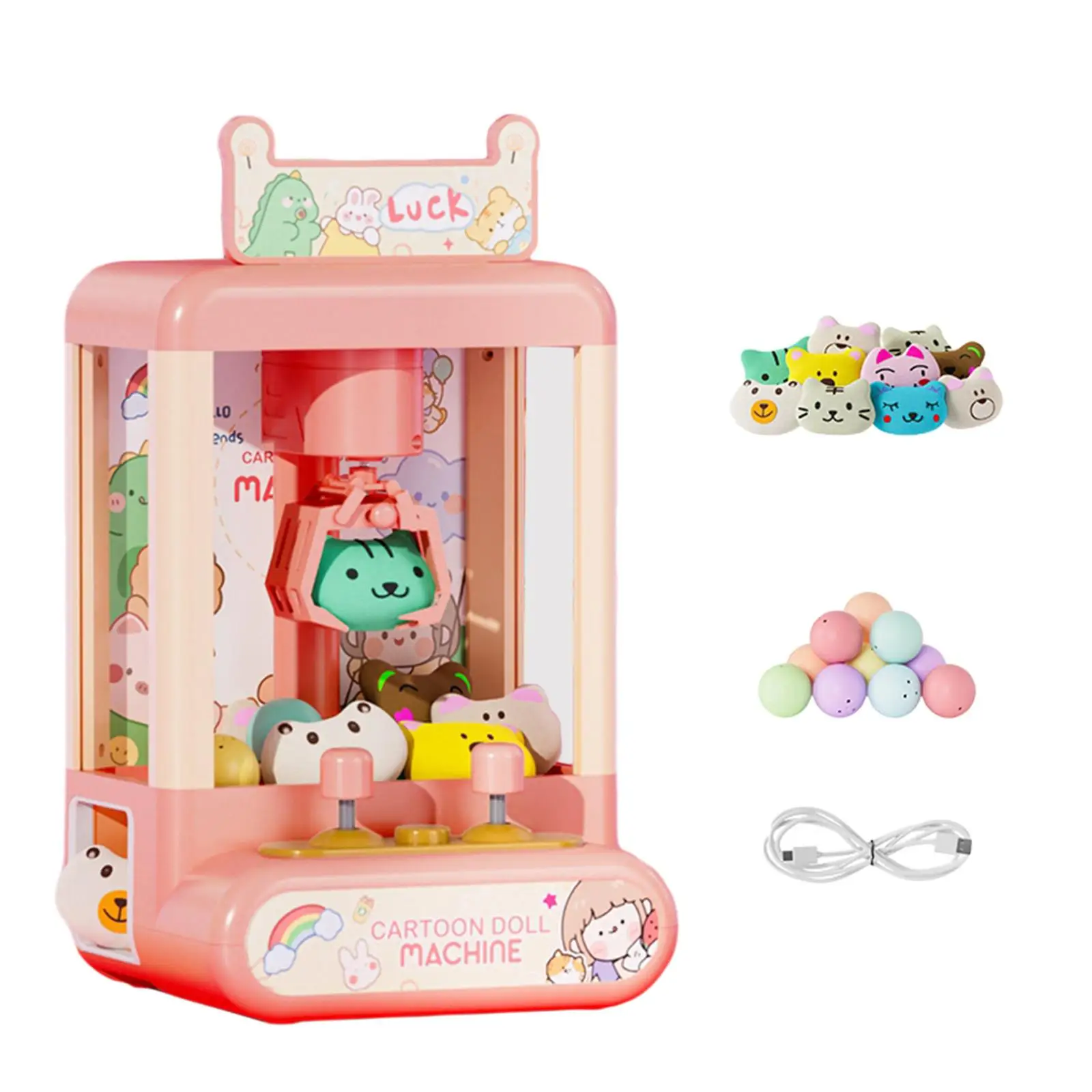 Claw Machine with 10 Plush Dolls 10 Capsules Grabber Prize Dispenser Toys Arcade Games Candy Capsule Claw Game for Kids Gift
