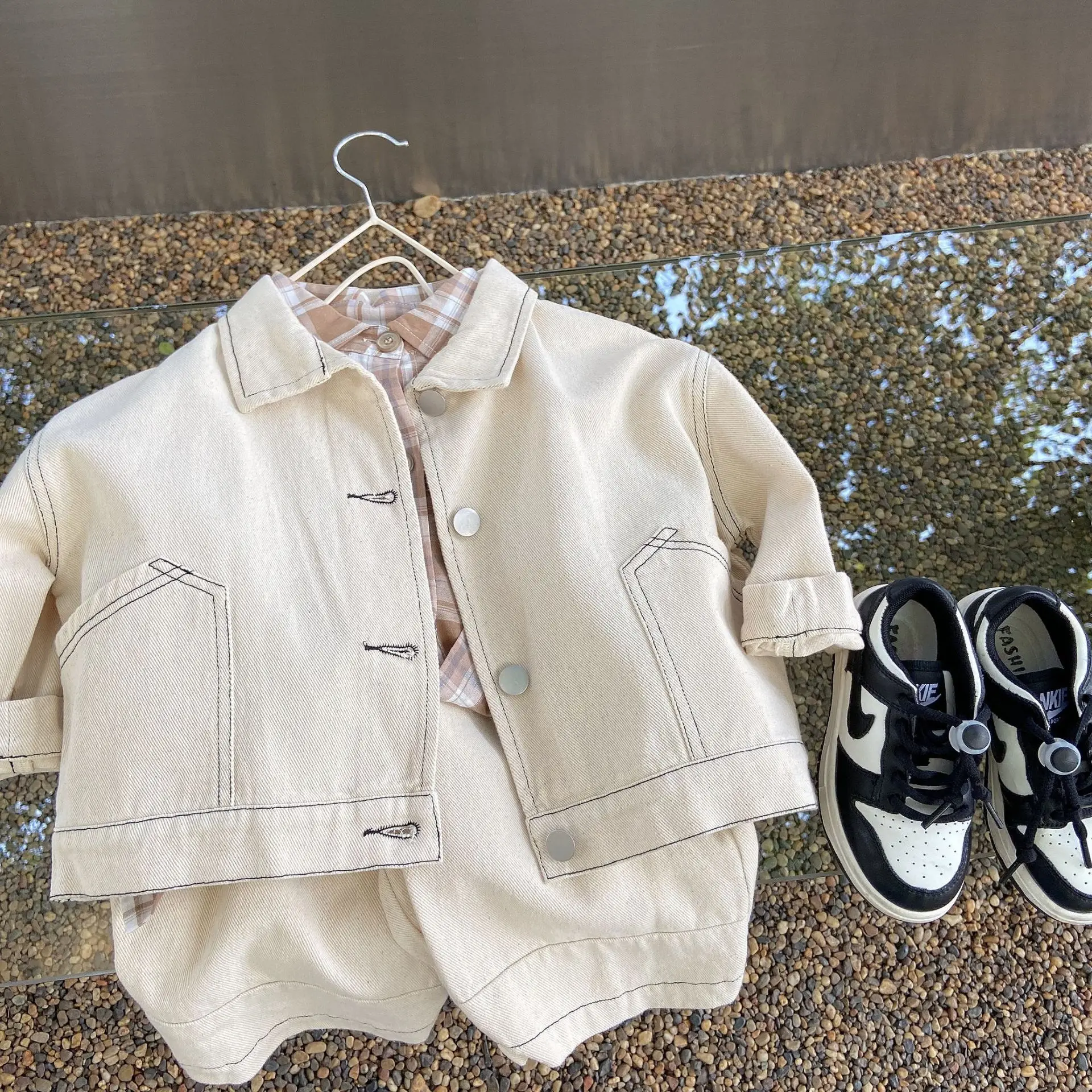 baby suit 9883F Children Clothing Set Girl's Twill Suit Spring Autumn 2022 Solid Color Boy's Two Piece Clothes Coat + Pant  Kid's Suit kid suits