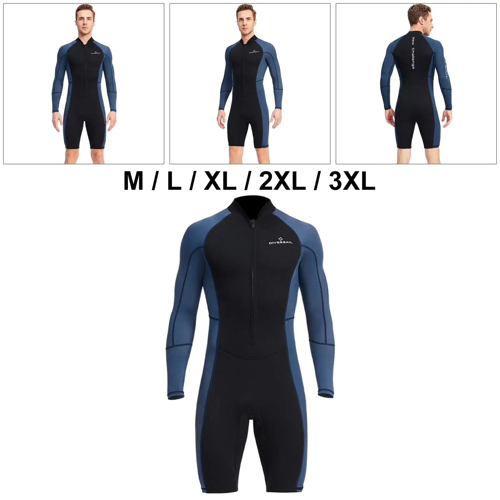 Men Wetsuit Scuba Diving Suit Keep Warm Front Zip Swimwear for Water Sports