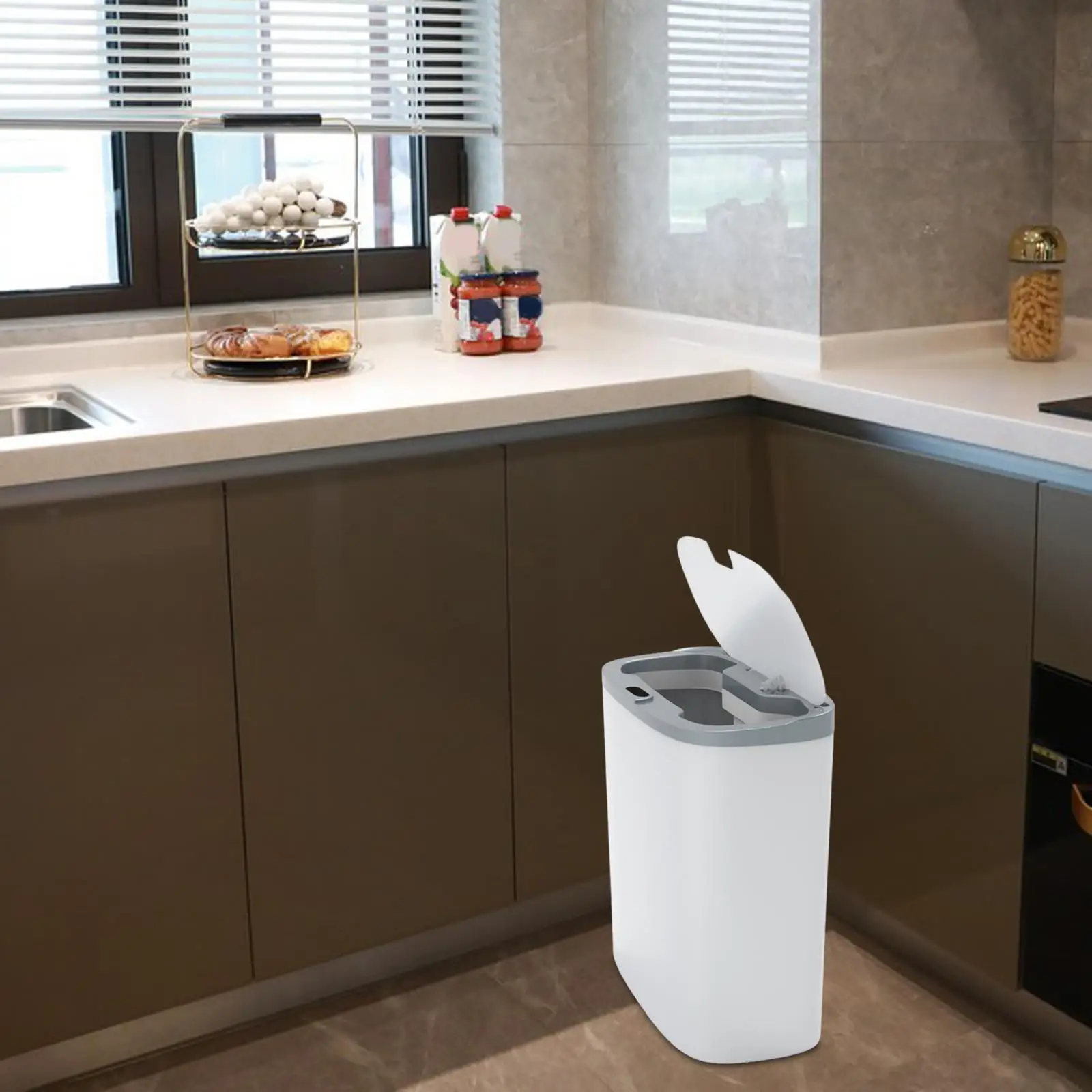 Intelligent Induction Trash Bin, Automatic Garbage Can, Portable Toilet Space Saving Narrow Electric Garbage Bin for Corner