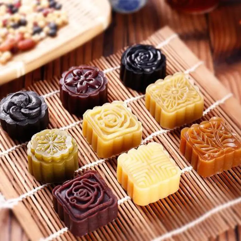 150g Mooncake Barrel Mold with 6pcs Flower Stamps Hand Press Moon Cake Pastry Mid-Autumn