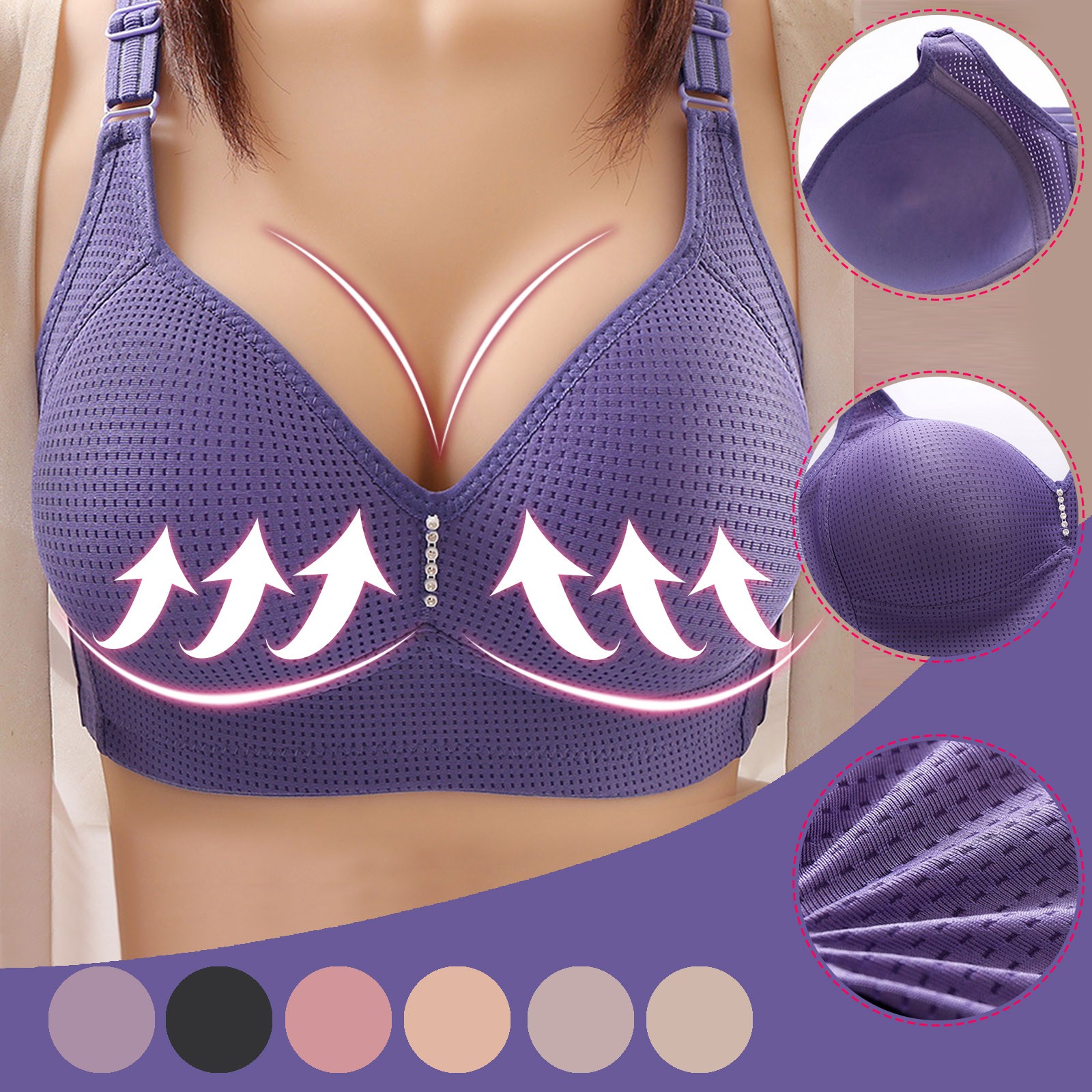 Description Picture 2 of itemWomen Pink Push Up Bras for Women Gathering Wide Strap Brassiere Underwear Female Seamless Bralette Tops Lingerie