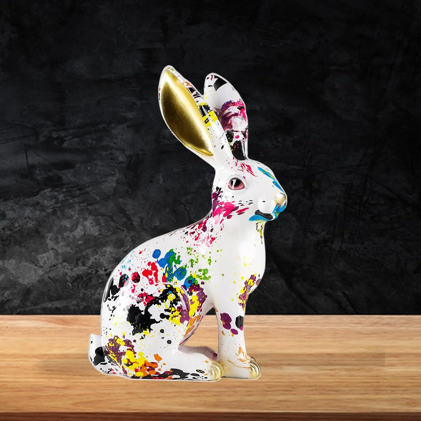 Graffiti Rabbit Statue Polyresin Rabbit Sculpture for Office Table Centerpiece