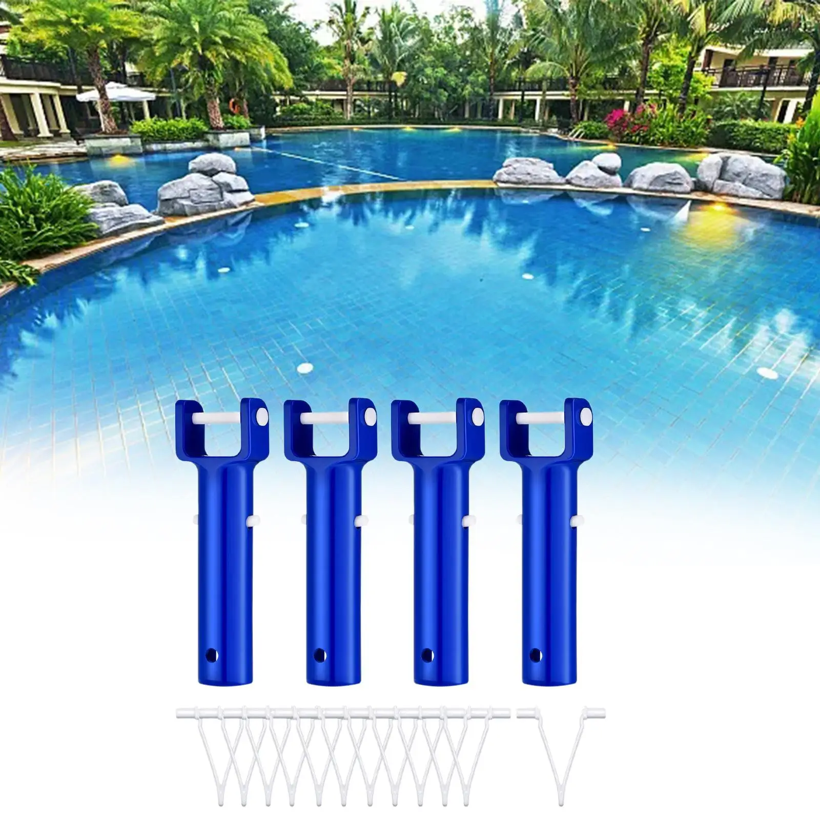 4 Pieces Replacements V Handle with 12Pcs V Clips Fitting Accessory for above Ground Pool Leaf Rakes Pool Vacuums Skimmer