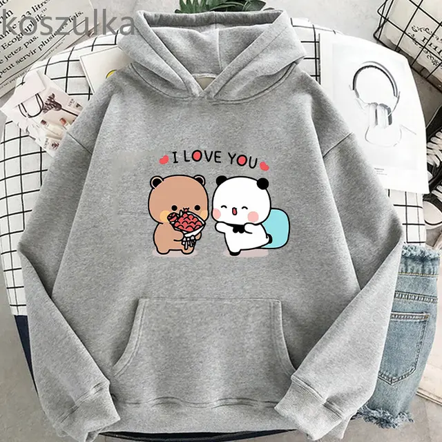 Bubu Dudu Panda Bear felpa con cappuccio Cartoon I Love You coppia Cute  Print autunno o-collo Casual Harajuku donna felpe con cappuccio felpe  vestiti - AliExpress