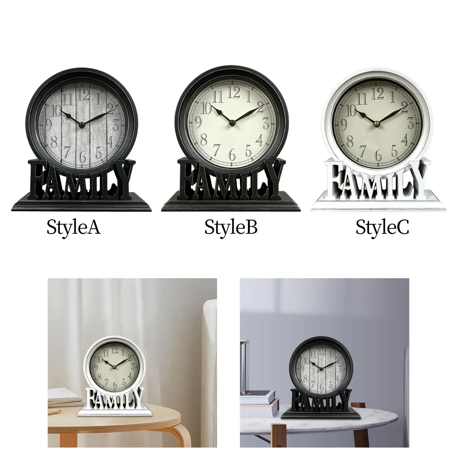 Round Table Clock On Stand Silent Mantel Clocks for Bedroom Fireplace Decors