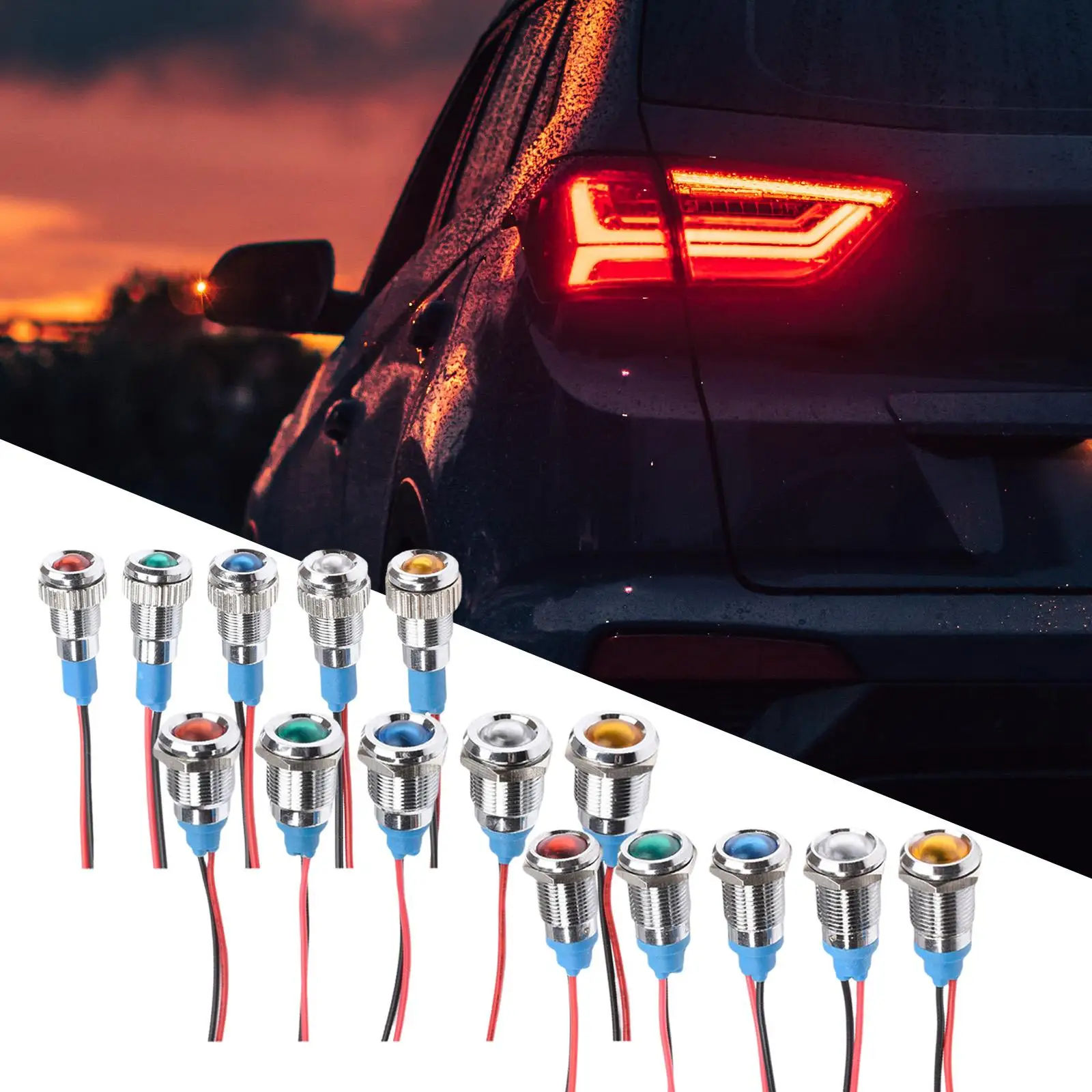 5 Pieces LED Metal Indicator Light, with Wire Lamp Waterproof for Motorcycle Car Pilots Directional Light Boat Truck