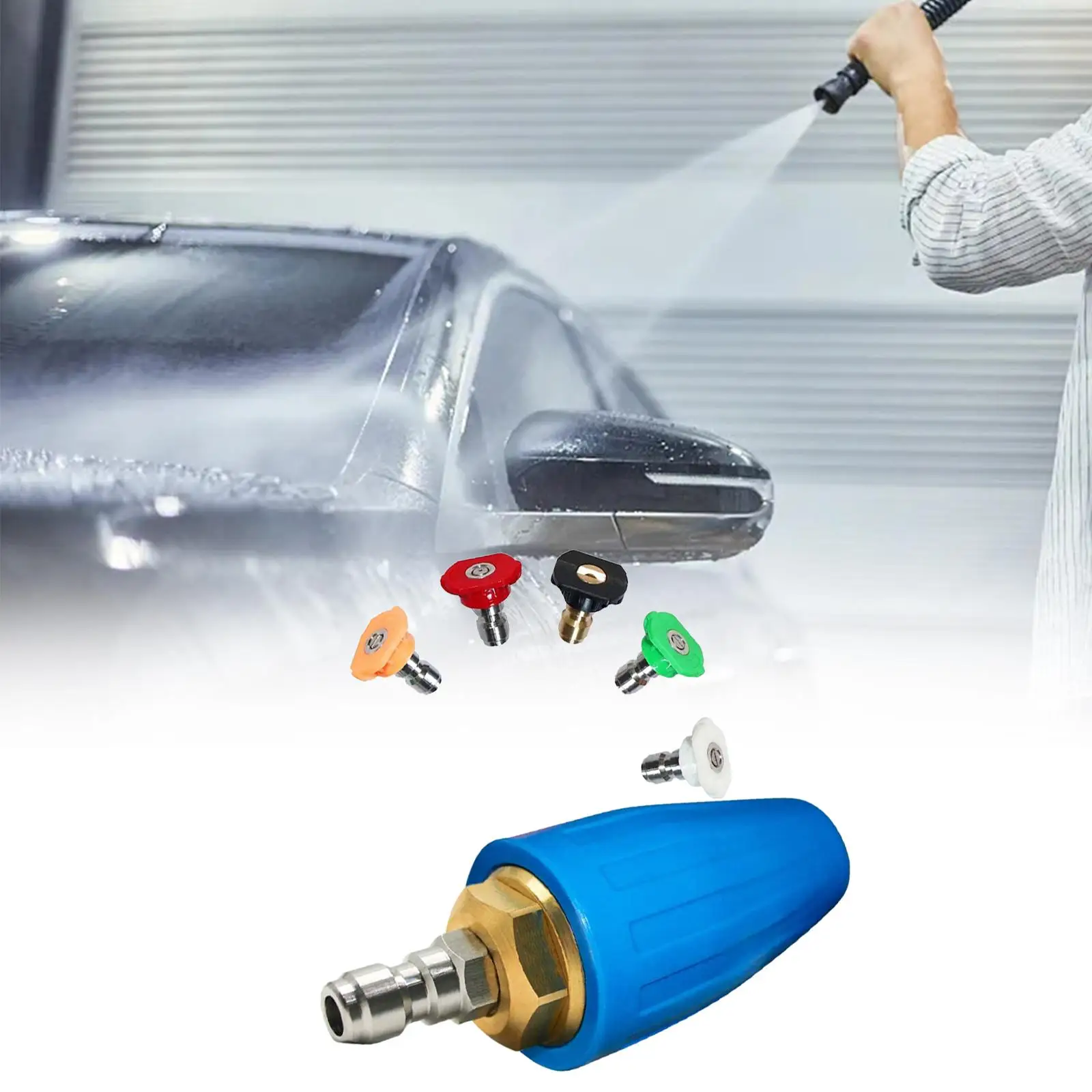 5000 PSI Pressure Rotating Turbo Nozzle 5 Spray Nozzles Tips Practical 1/4