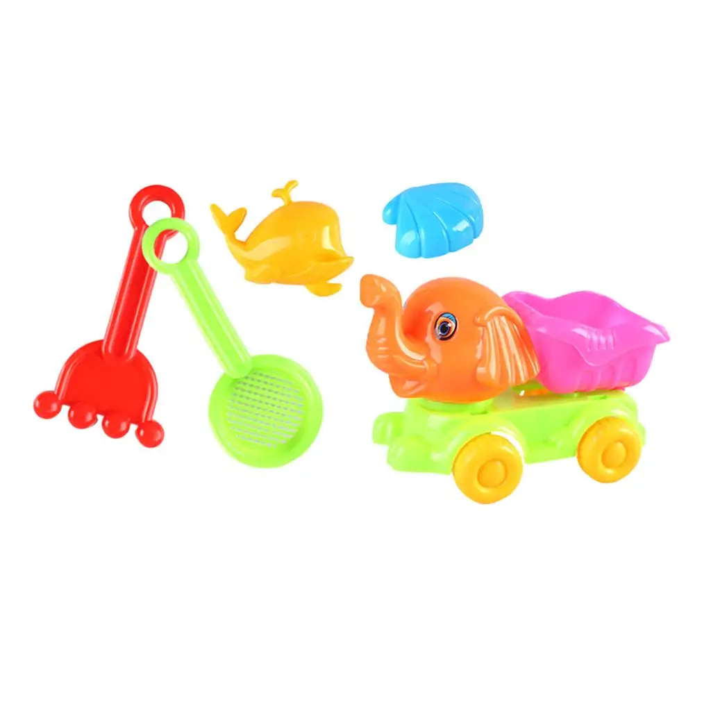 Kids Beach Sand Toy Set, with Elephant Sand Wheel, Rake, Shovel, Molds (Pack of 5), Kids GIFT