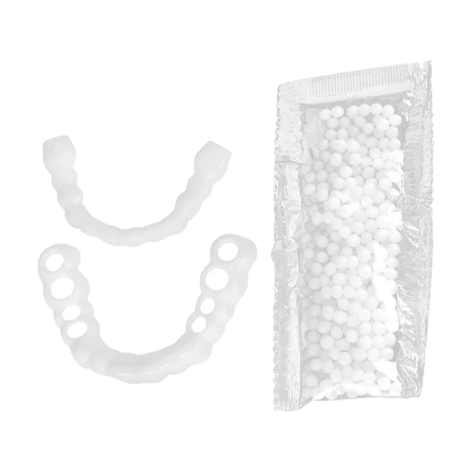 False Teeth Covers Upper and Lower White Gel Silica Veneers Denture Simulation Cover Fake Tooth Covers for Whitening Smile Mouth