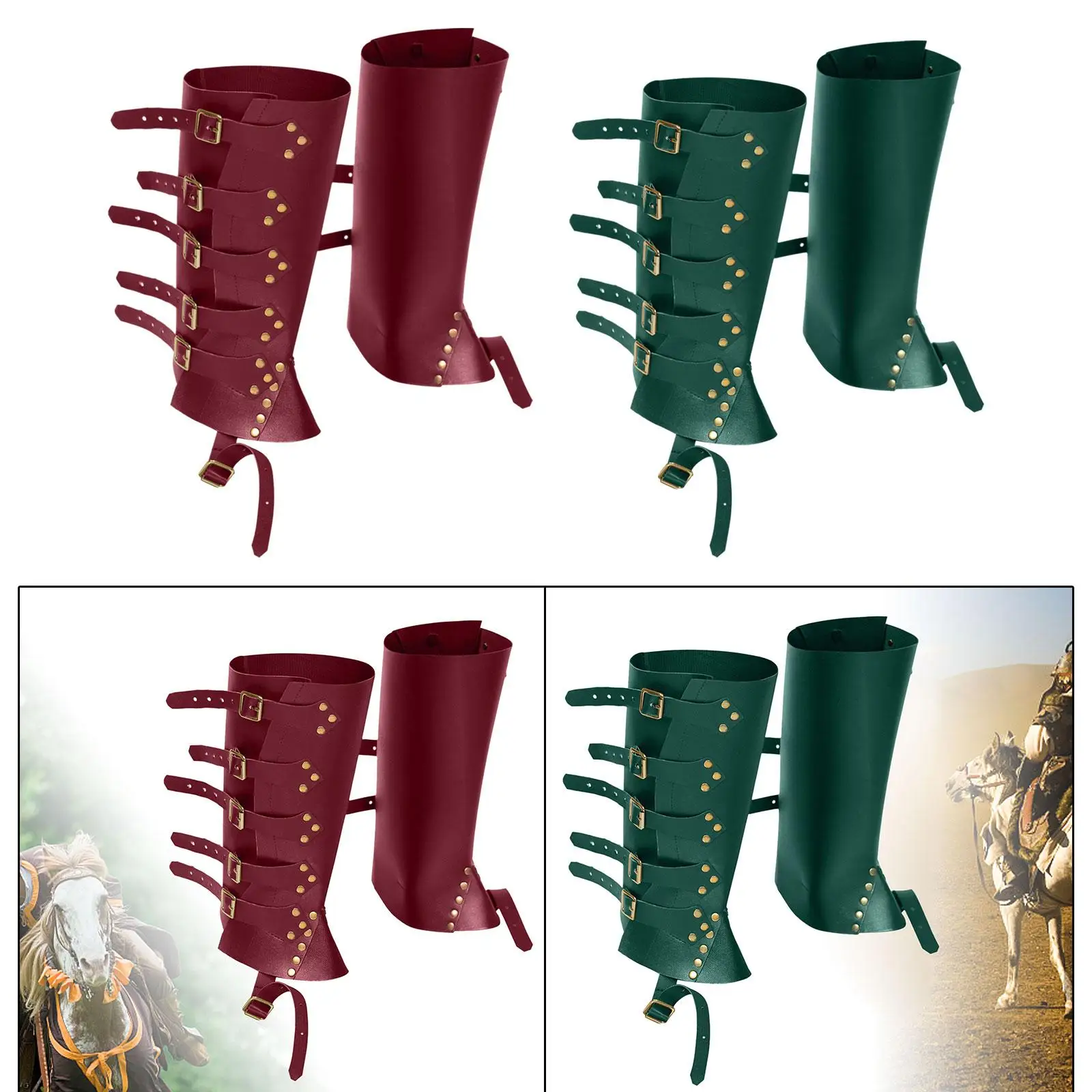 Medieval Boots Shoes Cover Novelty Adjustable for Halloween Steampunk Faux Leather Medieval Lace up Buckle Boots Knight Costume