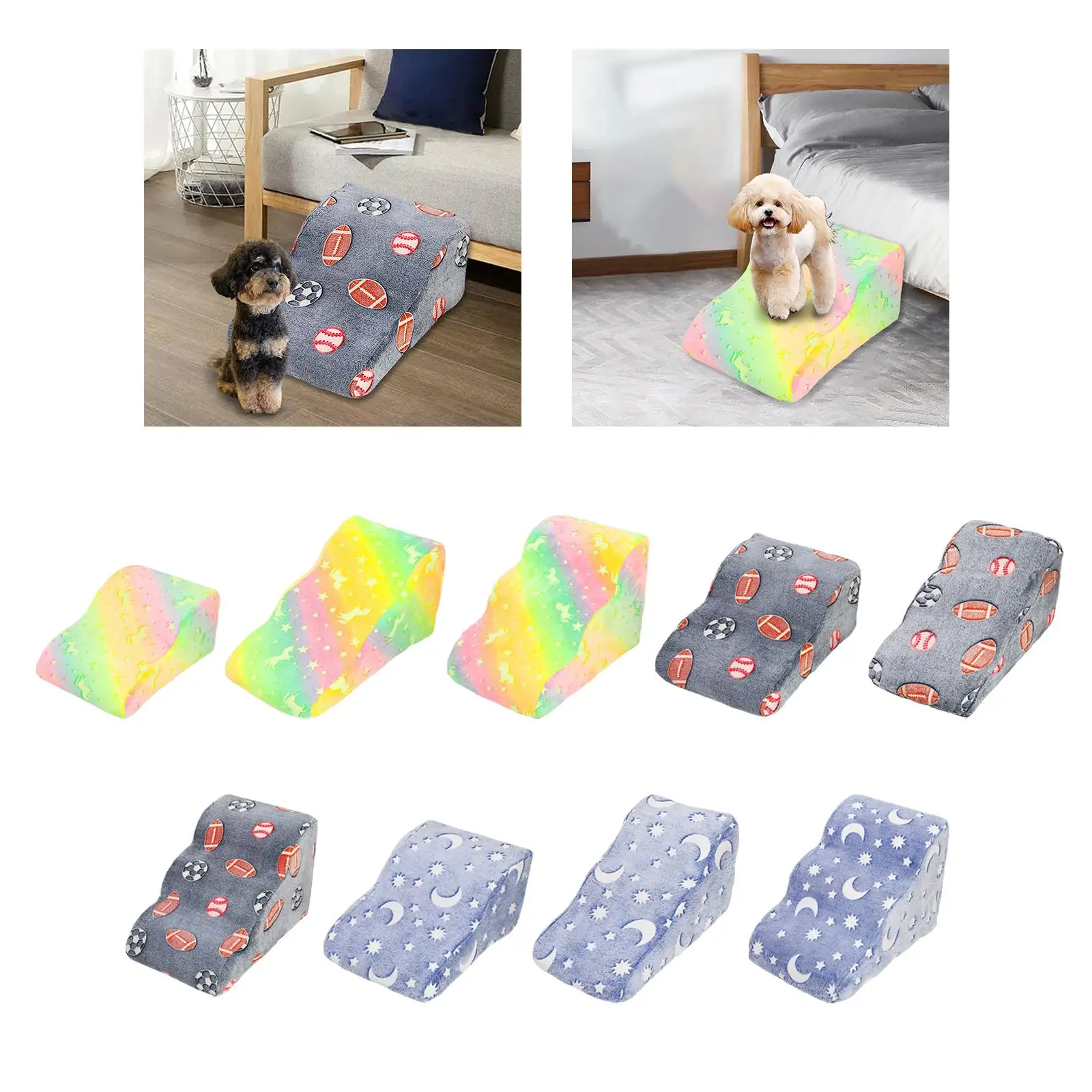 Dog Ramp Dog Steps Pet Stairs with Noctilucent Zippered Cover Couch Pet Toy Pet Stairs Detachable Anti Slip Bottom reflective