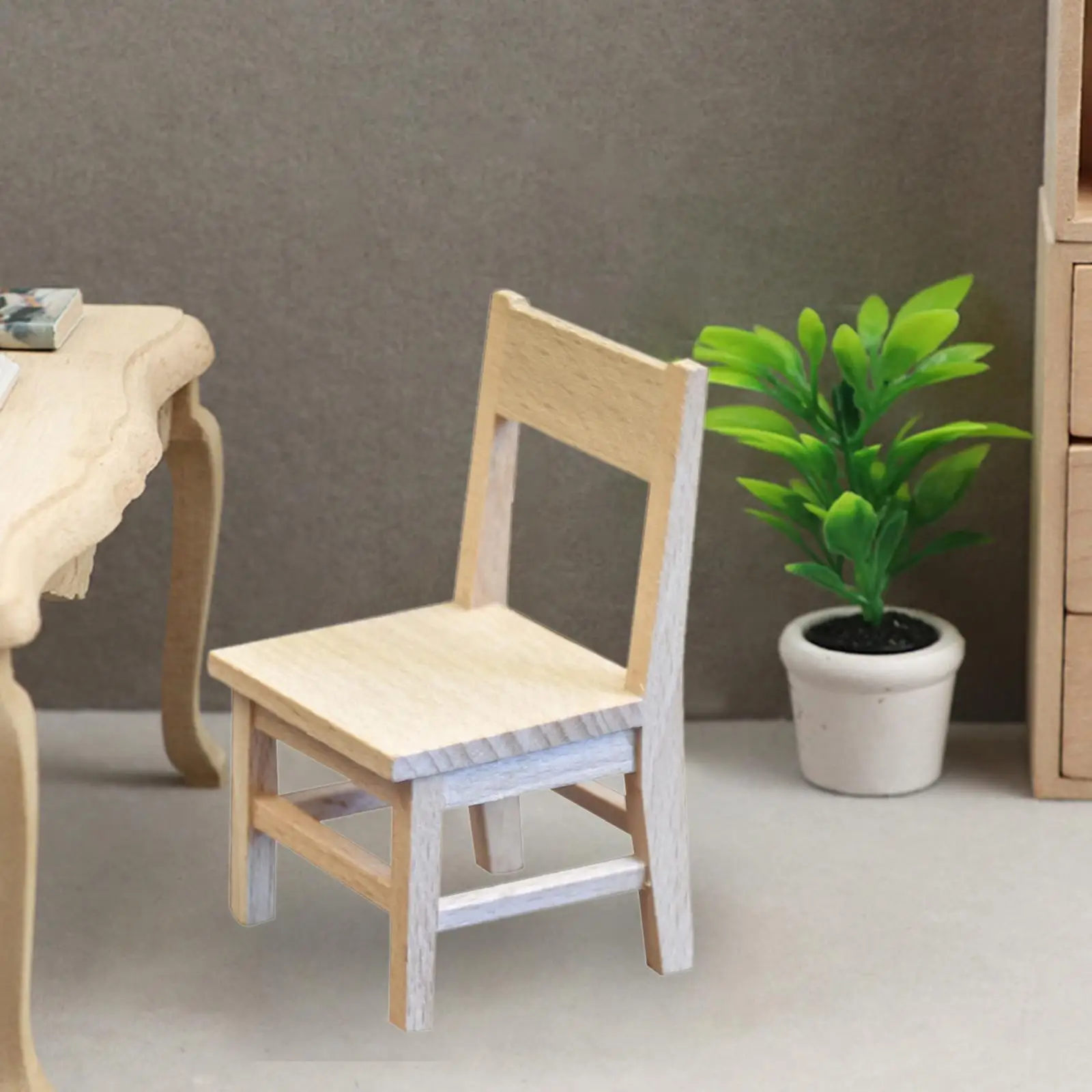 Mini Wooden Chair Doll House Furnishing Handmade DIY Craft Miniature Furniture 1/12 Scale Dollhouse Furniture for Photo Props