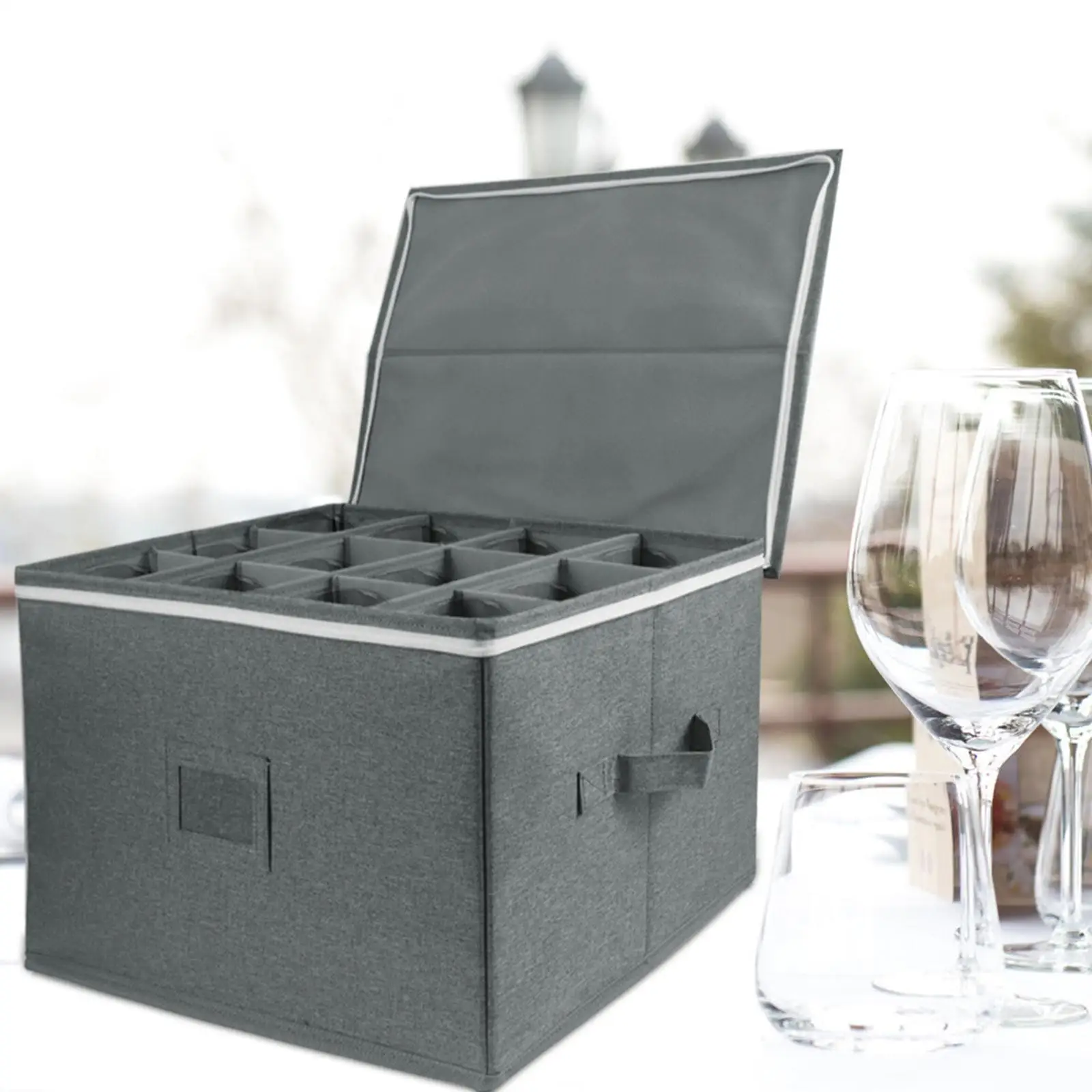 Deluxe Stemware Storage Cases with Dividers Glassware Storage Drinkware Storage Chest for Holds 12 Champagne Flutes Wine Glasses
