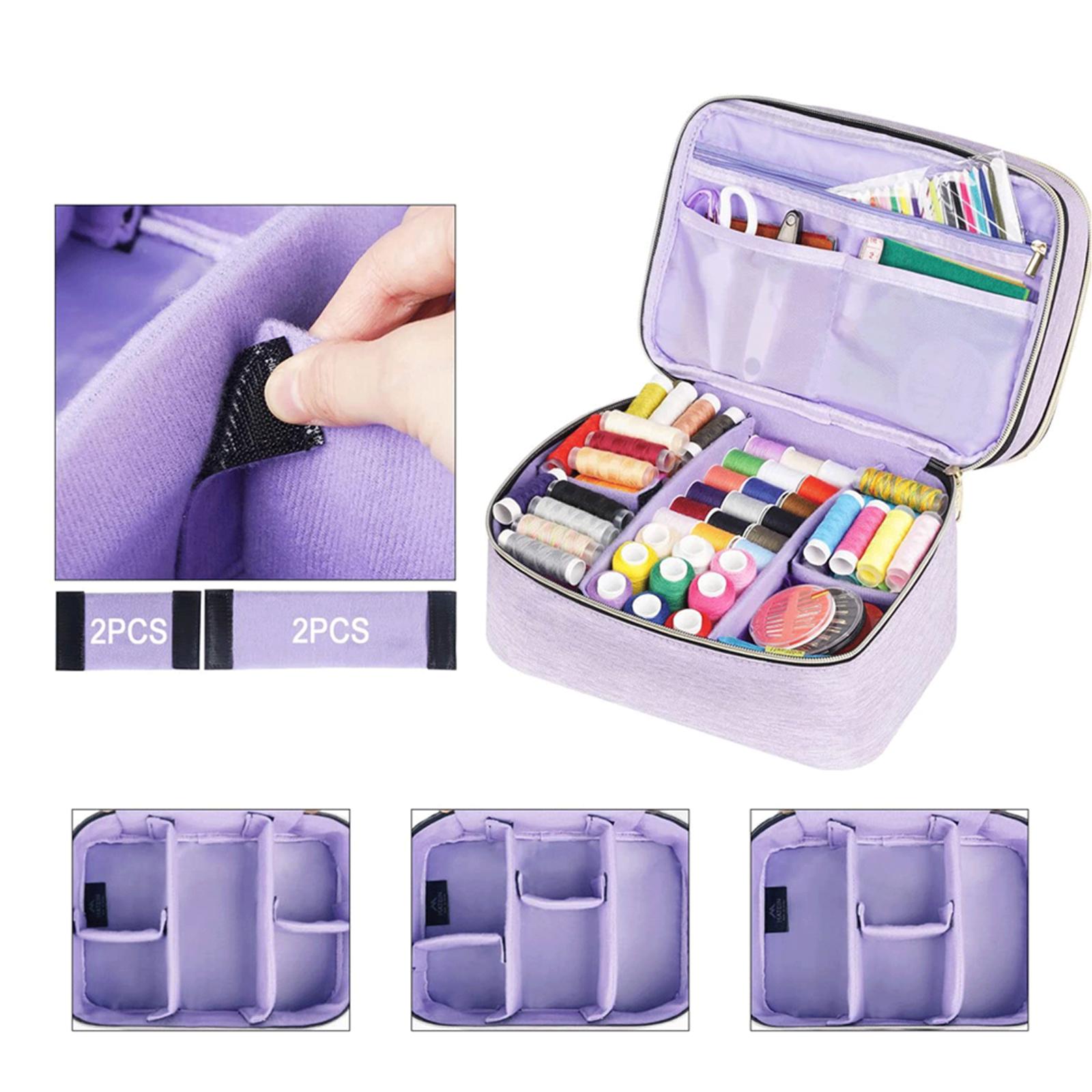 Sewing Supplies Storage Bag Double Layer Sewing Kits Carrying Bag Portable Polyester Case for Sewing Tools  Buttons Clips